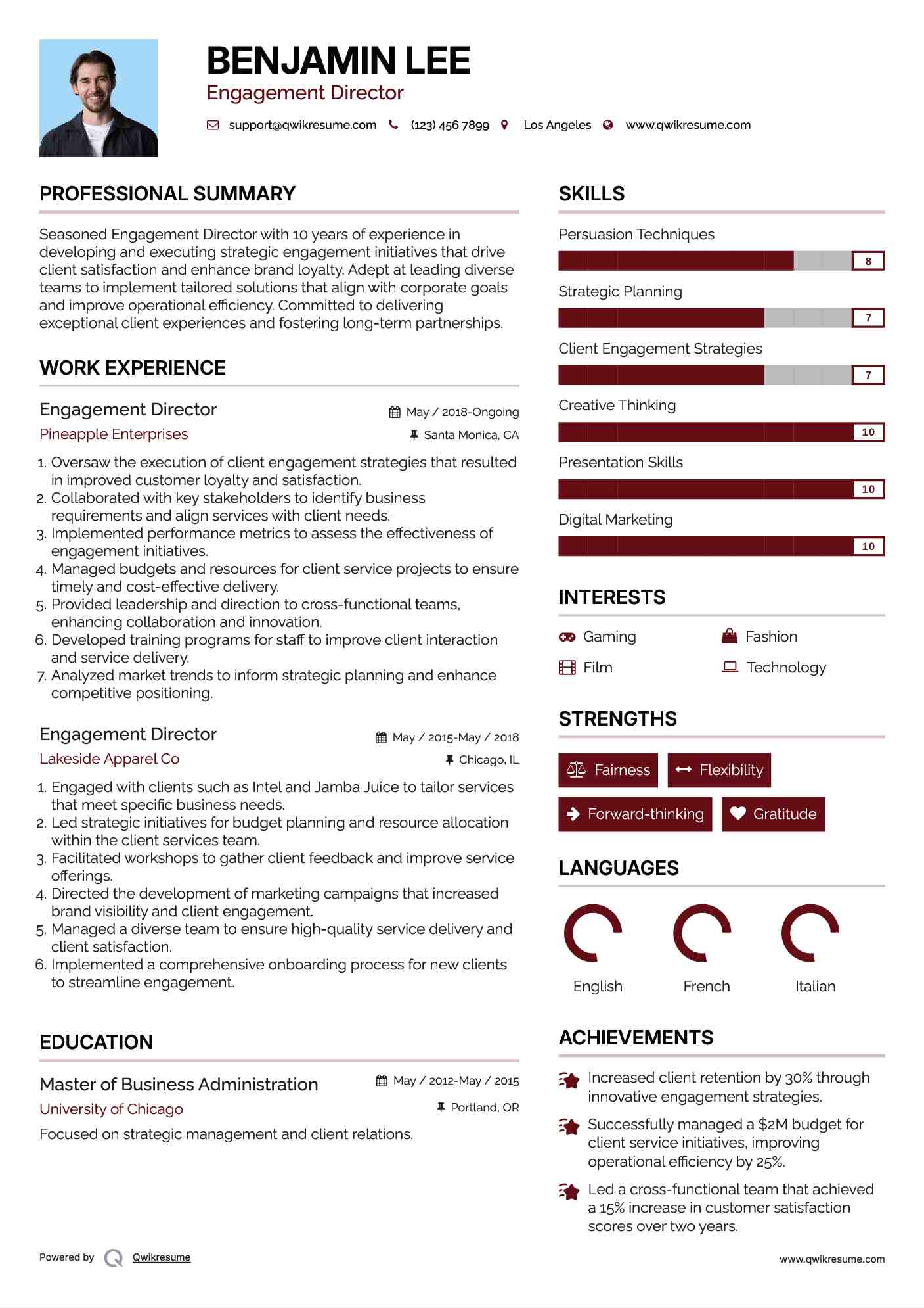Engagement Director Resume Template