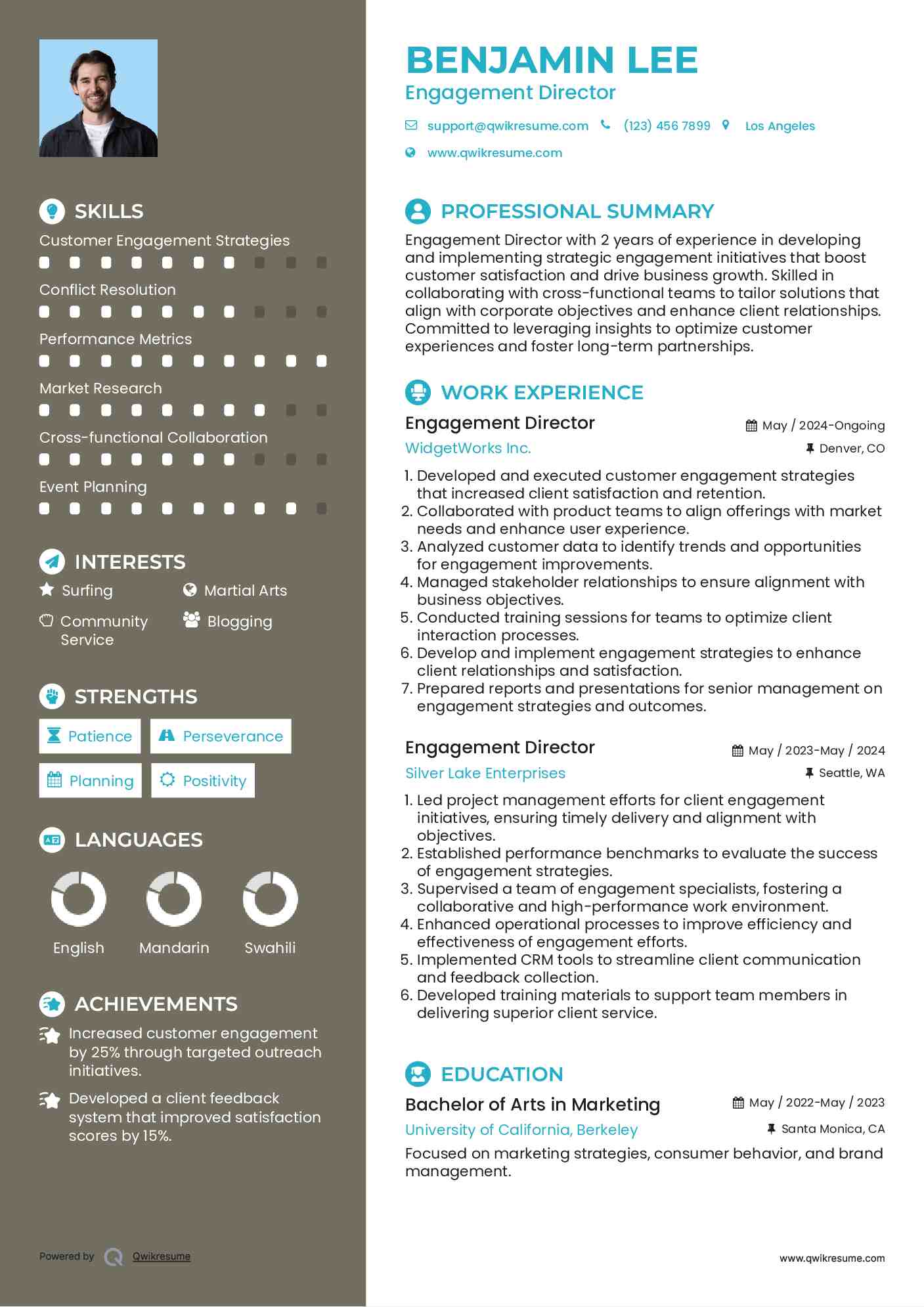 Engagement Director Resume Model