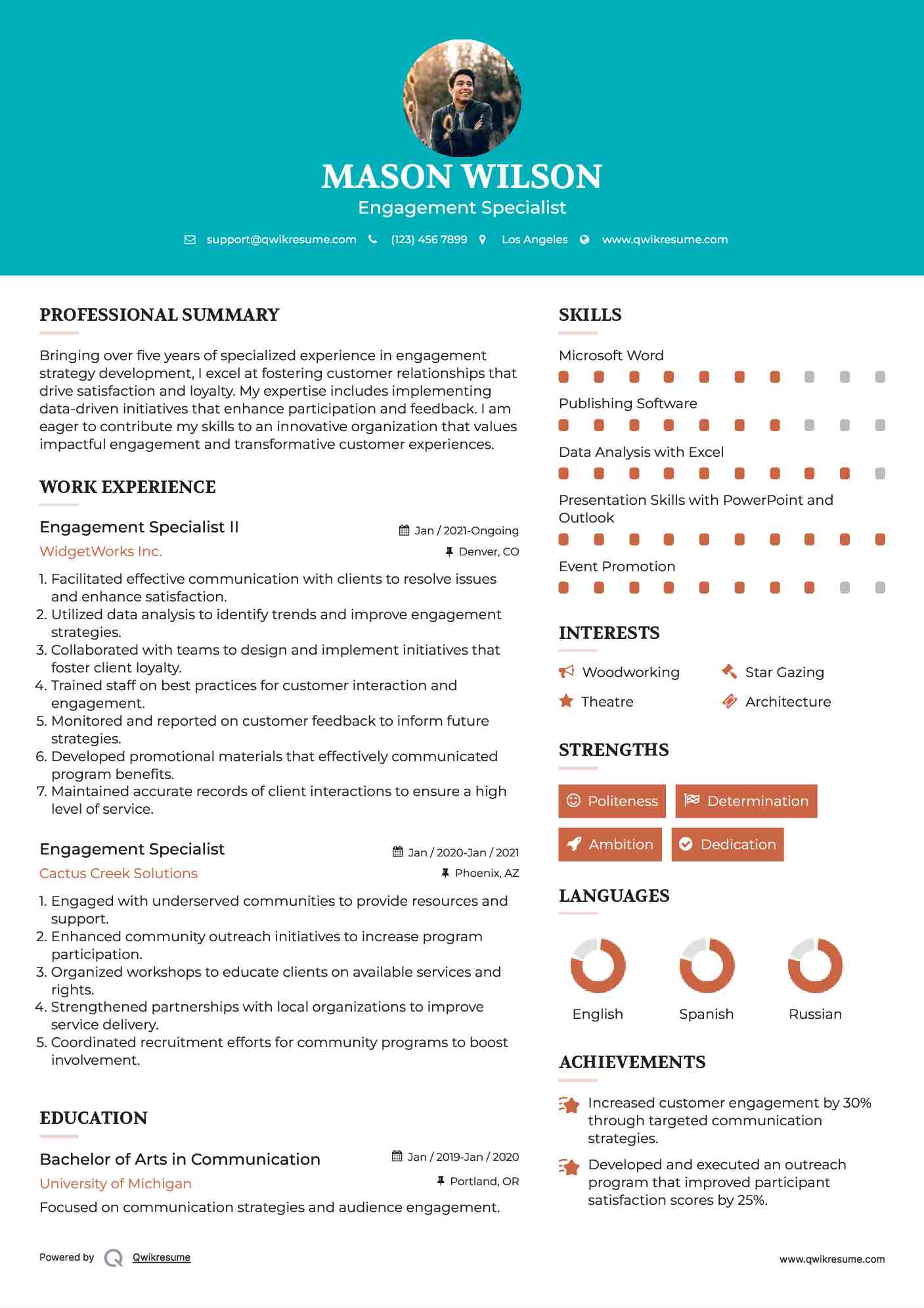 Engagement Specialist II Resume Model