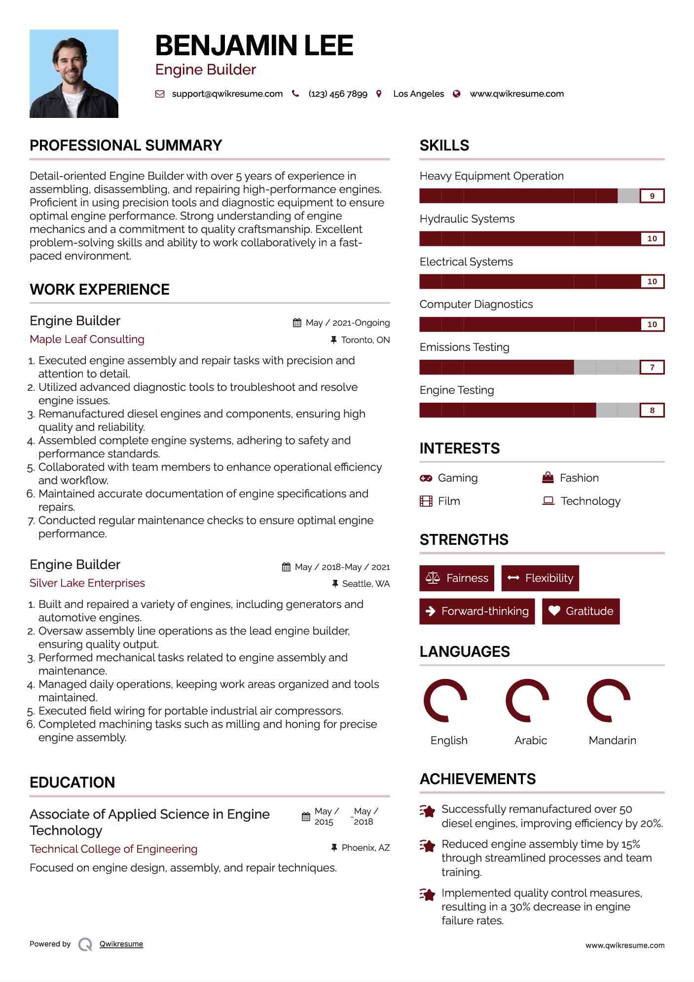 Engine Builder Resume Template