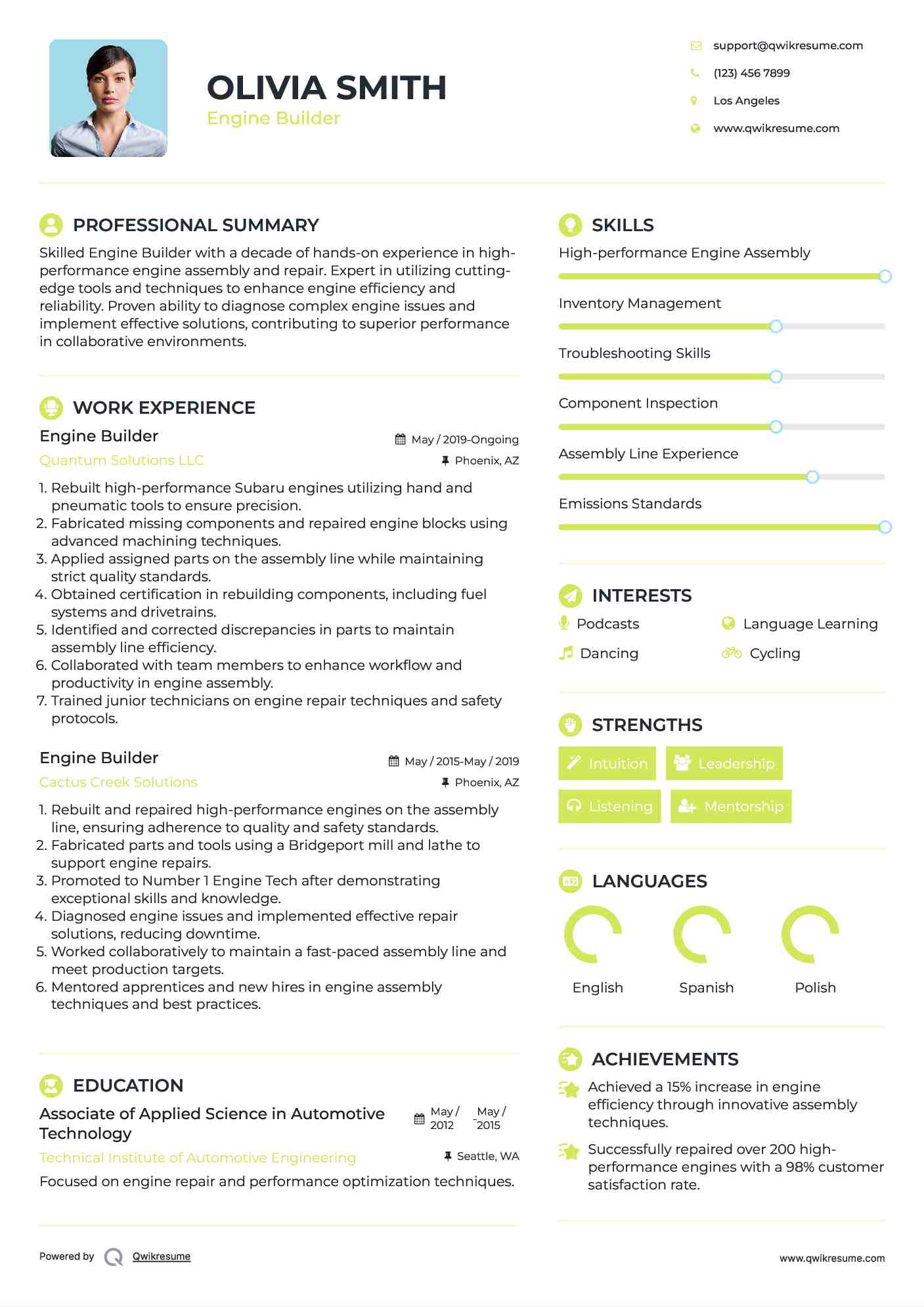 Engine Builder Resume Format