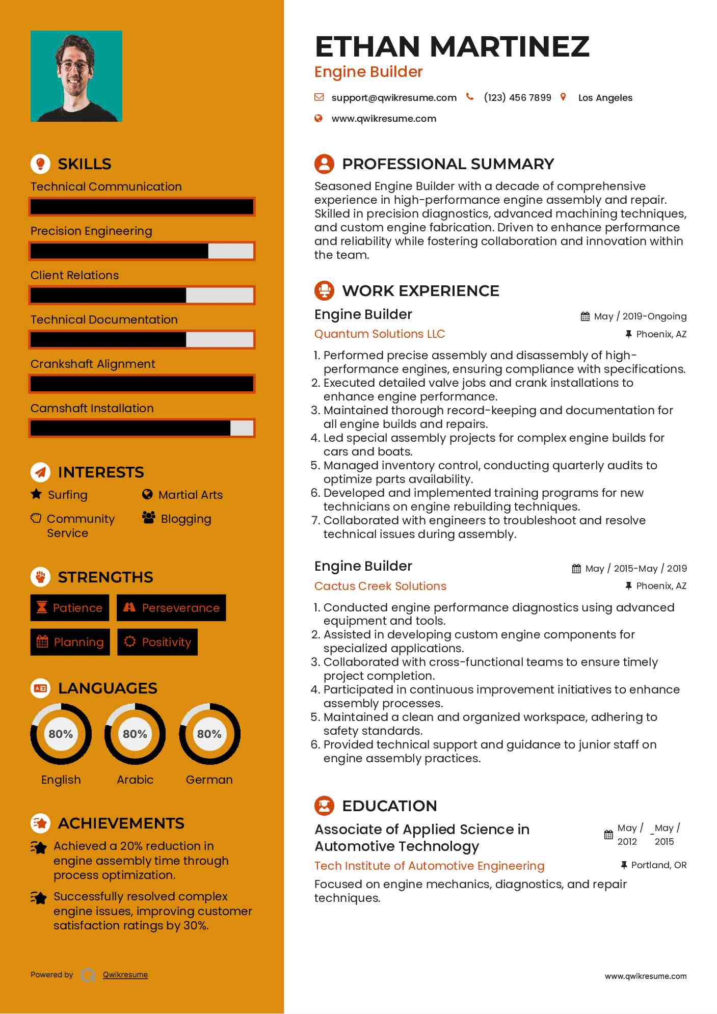 Engine Builder Resume Model