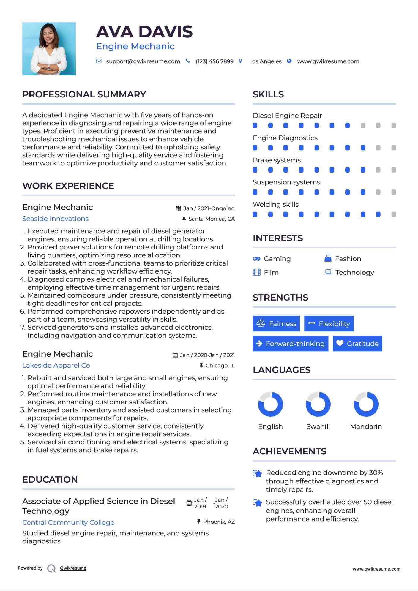 Engine Mechanic Resume Sample