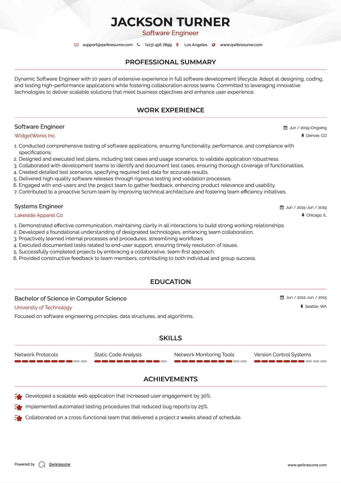 Software Engineer Resume Format