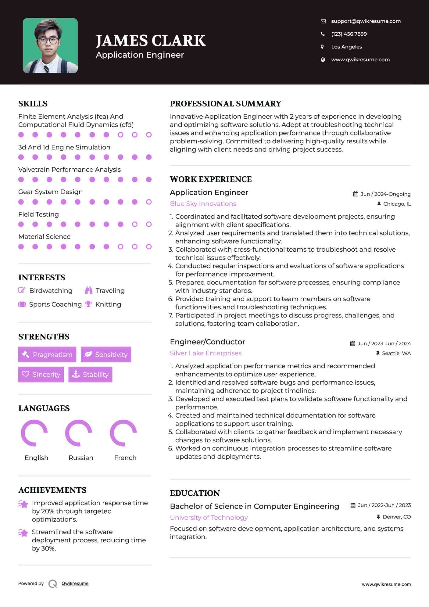 Application Engineer
 Resume Model