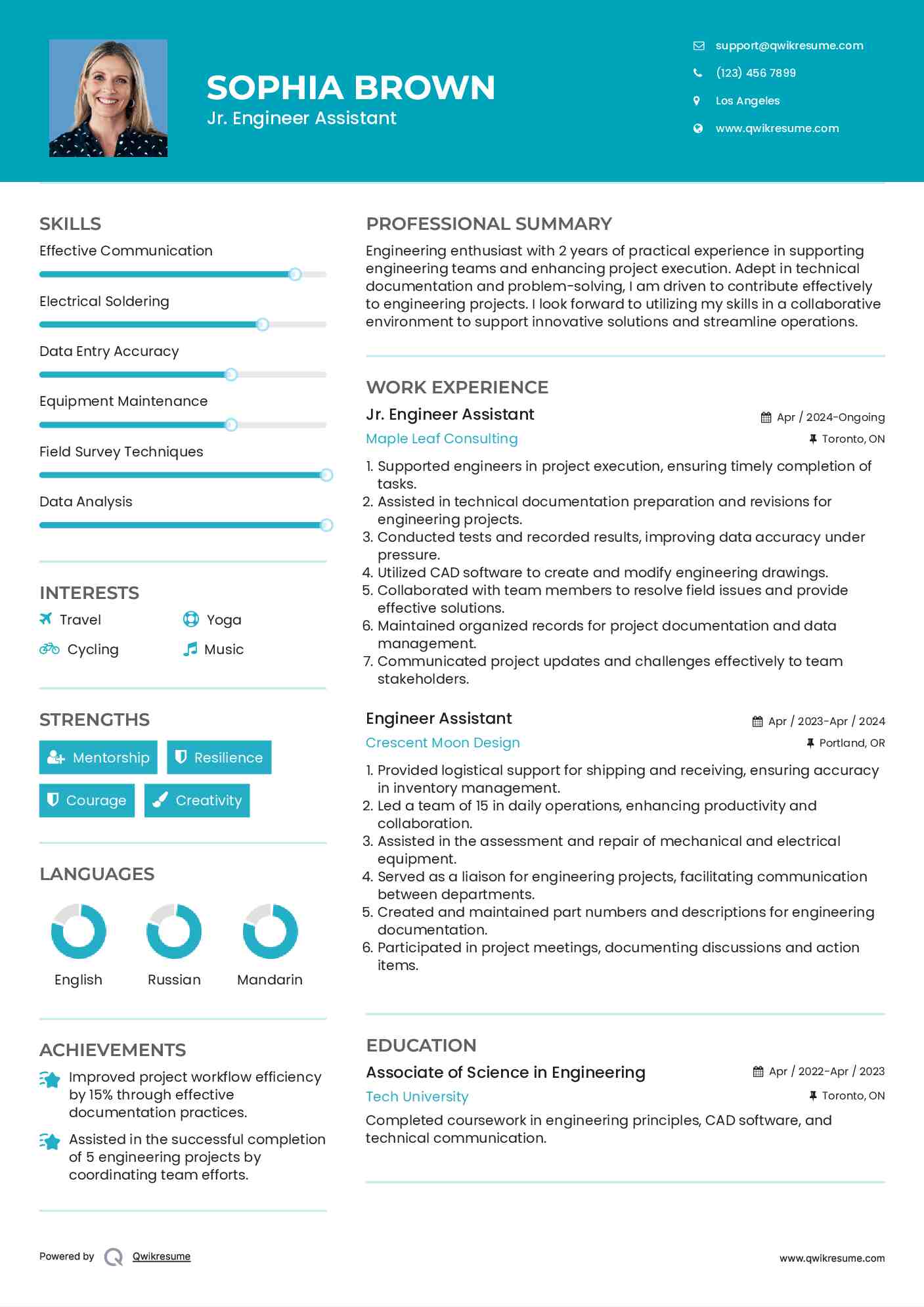 Jr. Engineer Assistant Resume Model