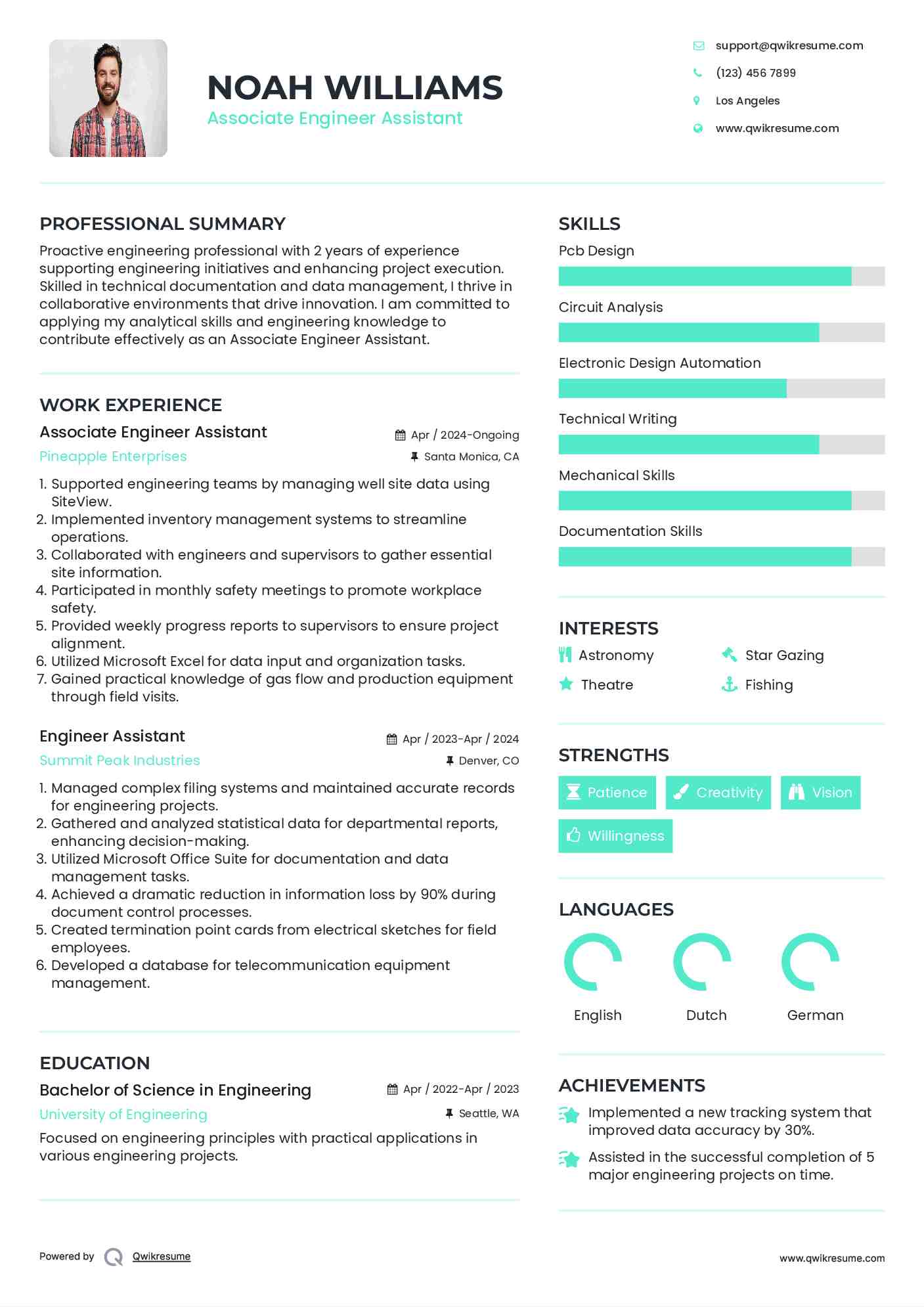 Associate Engineer Assistant Resume Template