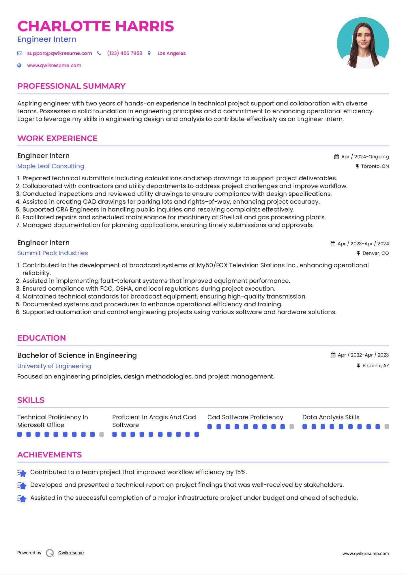 Engineer Intern Resume Model