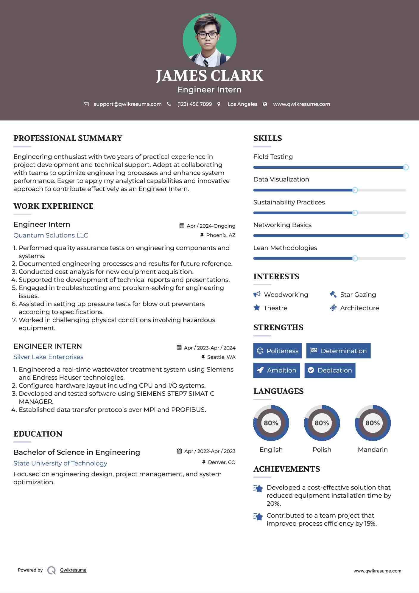 Engineer Intern Resume Template