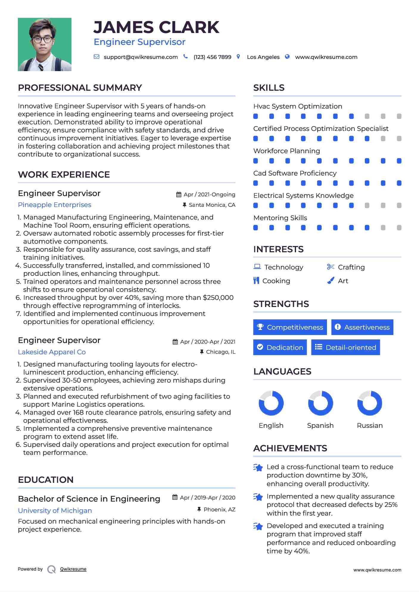 Engineer Supervisor Resume Sample