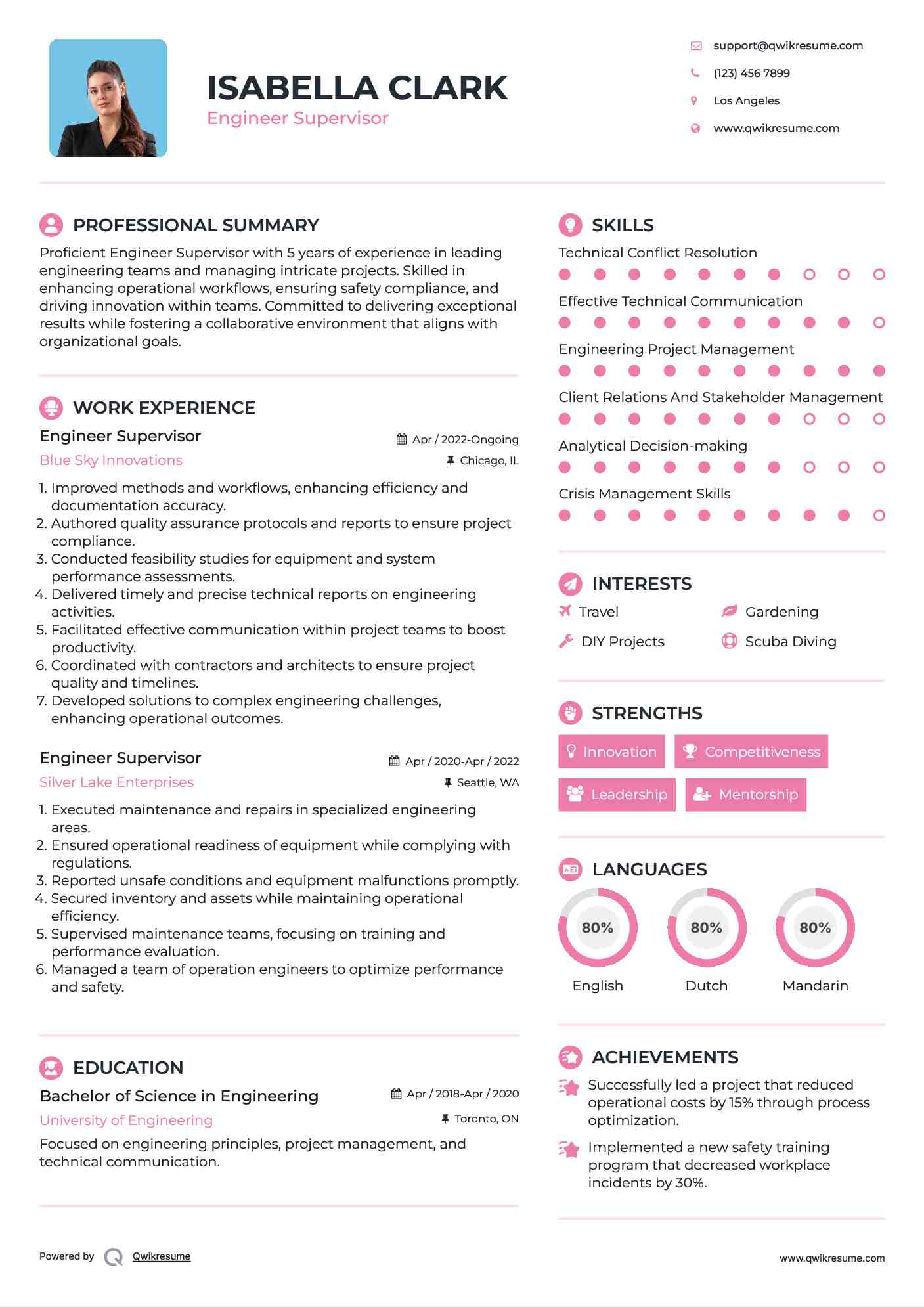 Engineer Supervisor Resume Template