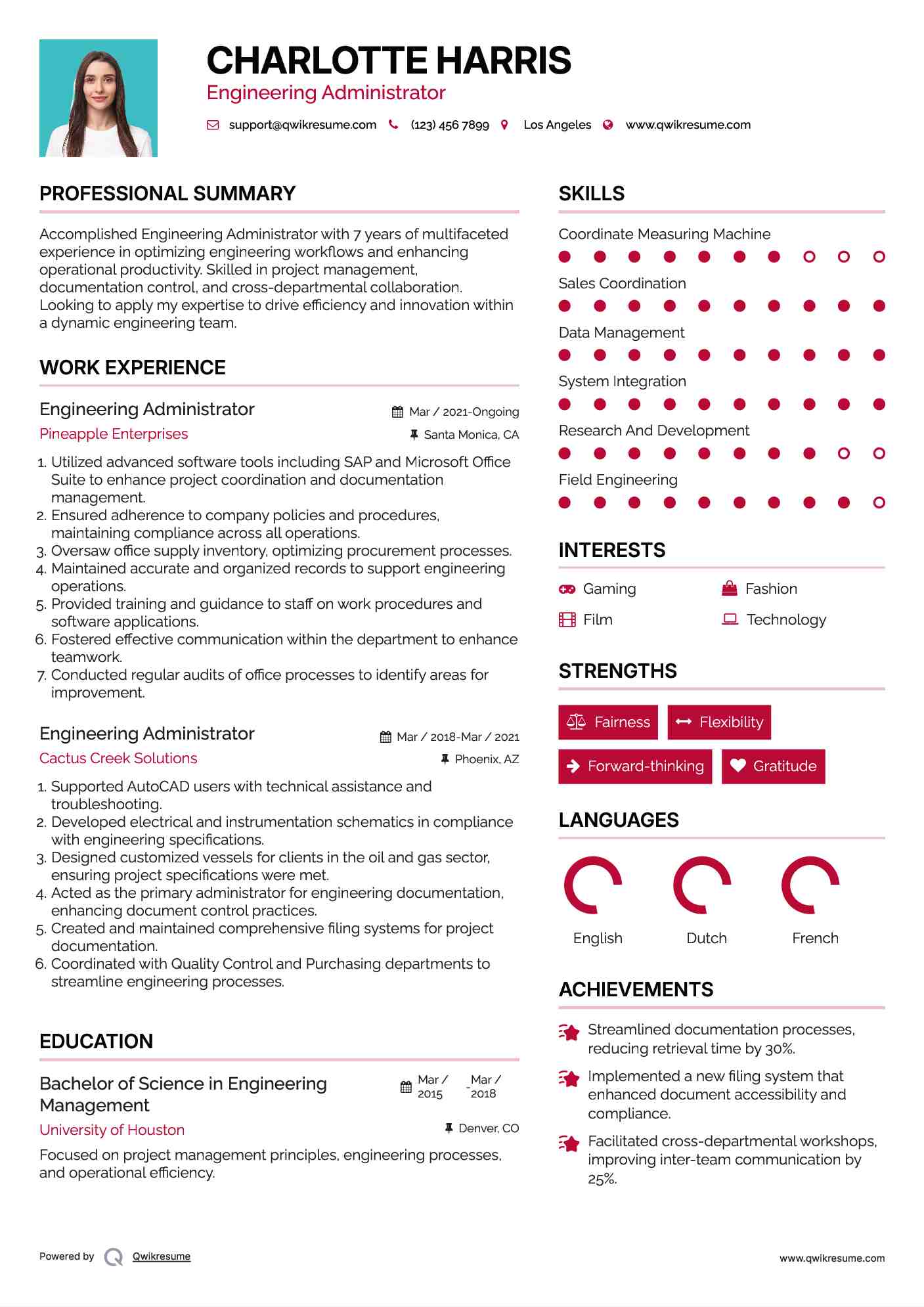 Engineering Administrator Resume Format