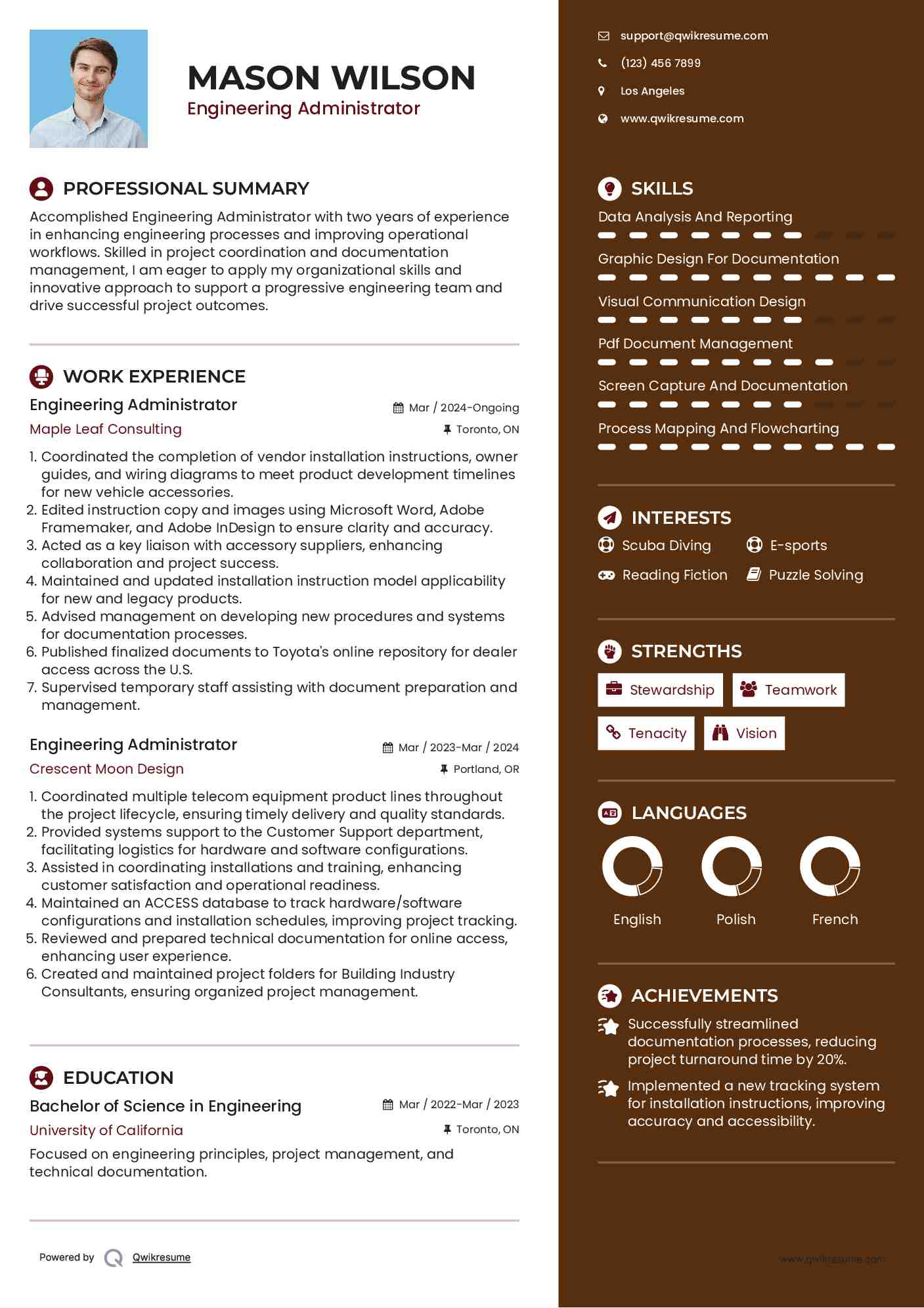 Engineering Administrator Resume Template