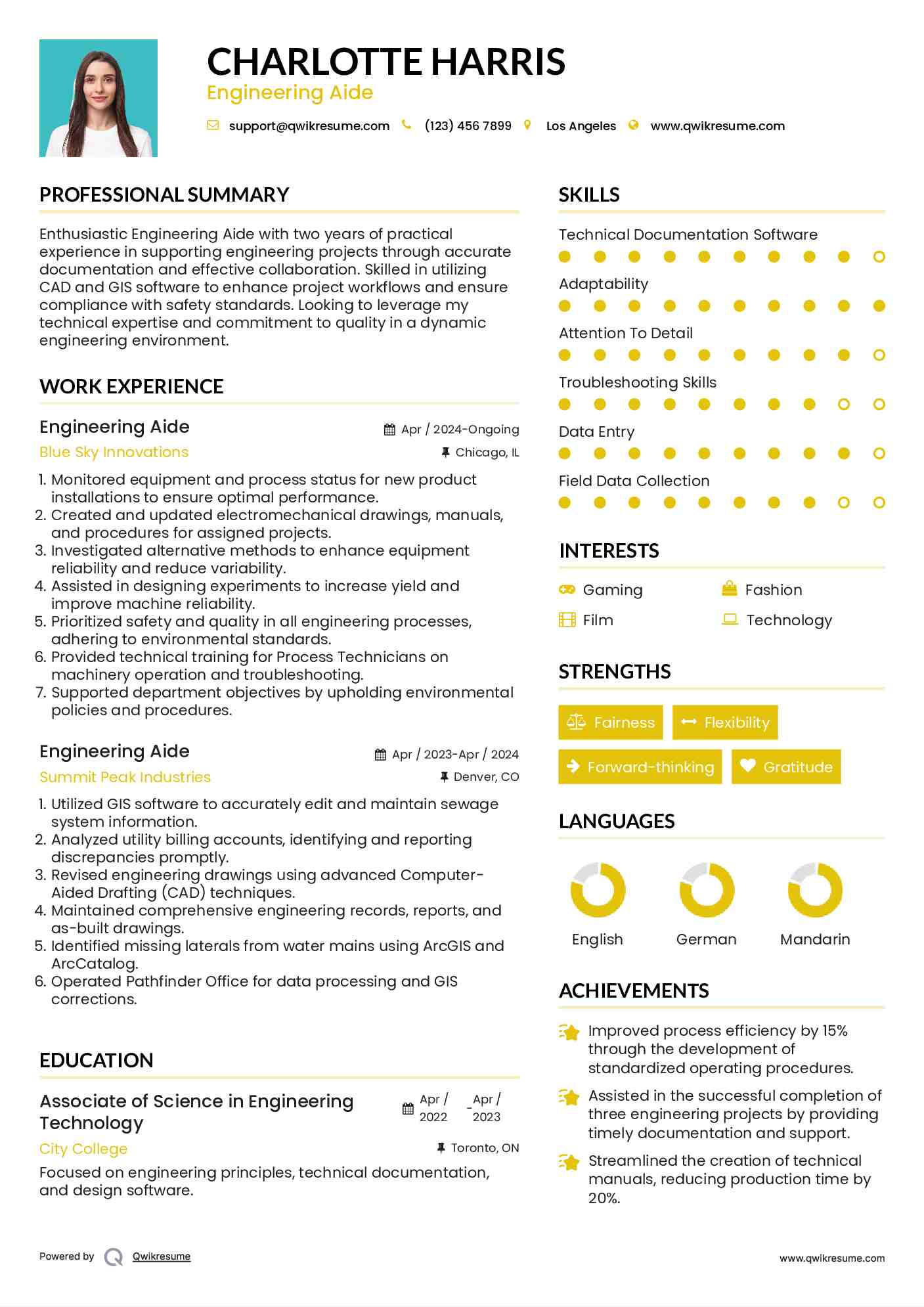 Engineering Aide Resume Sample