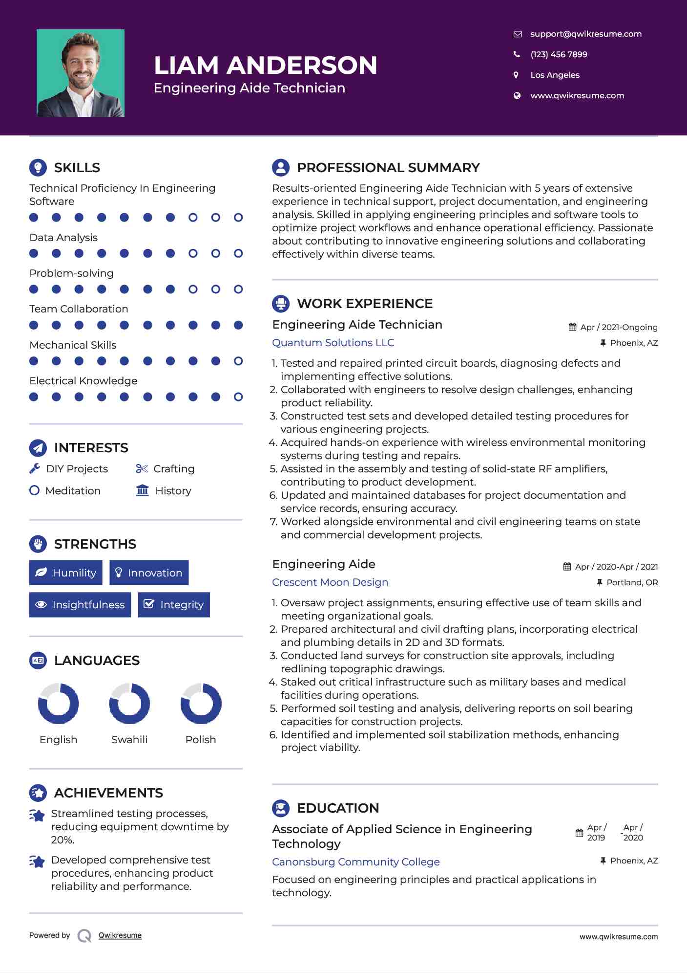 Engineering Aide Technician Resume Model