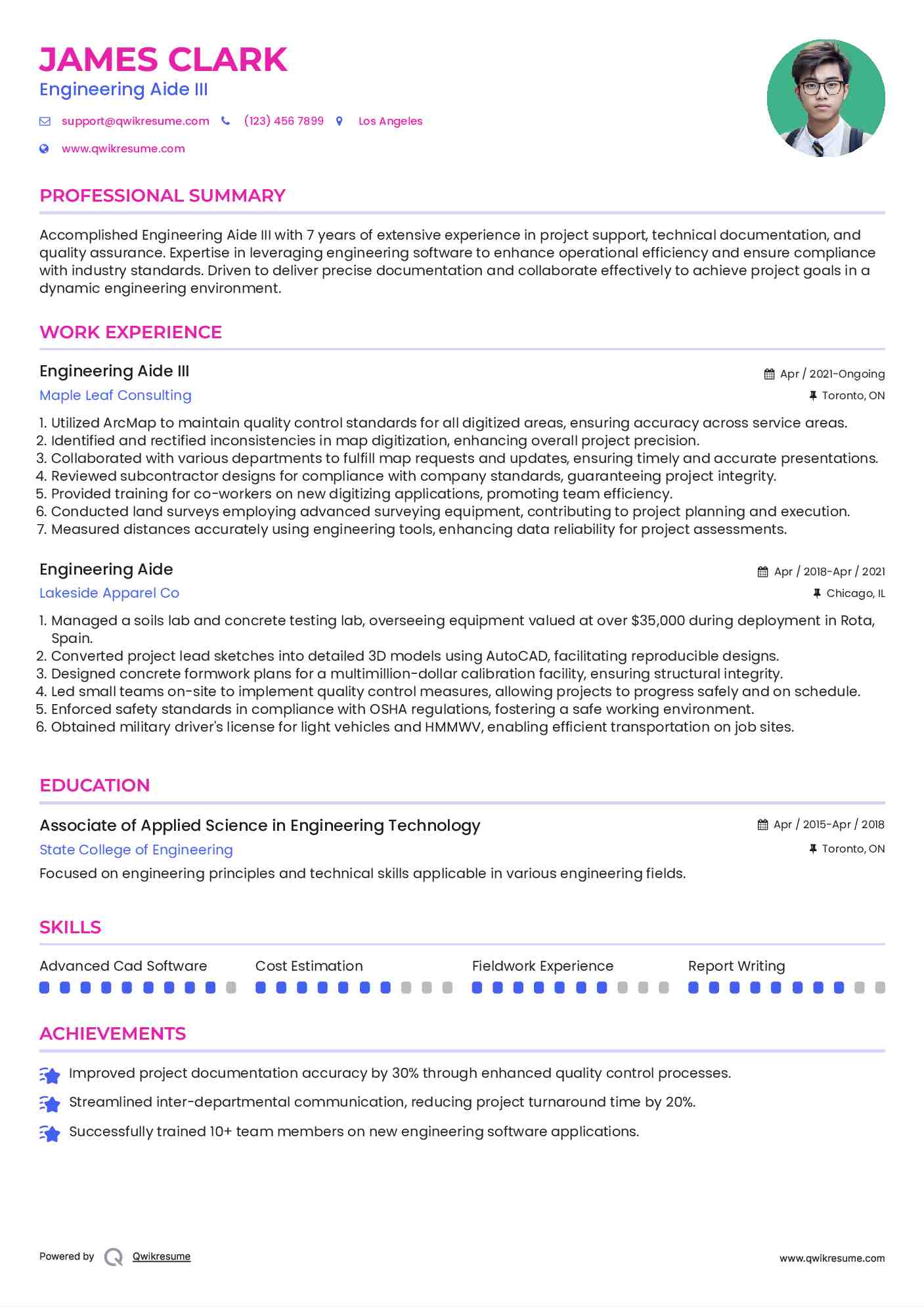 Engineering Aide III Resume Template