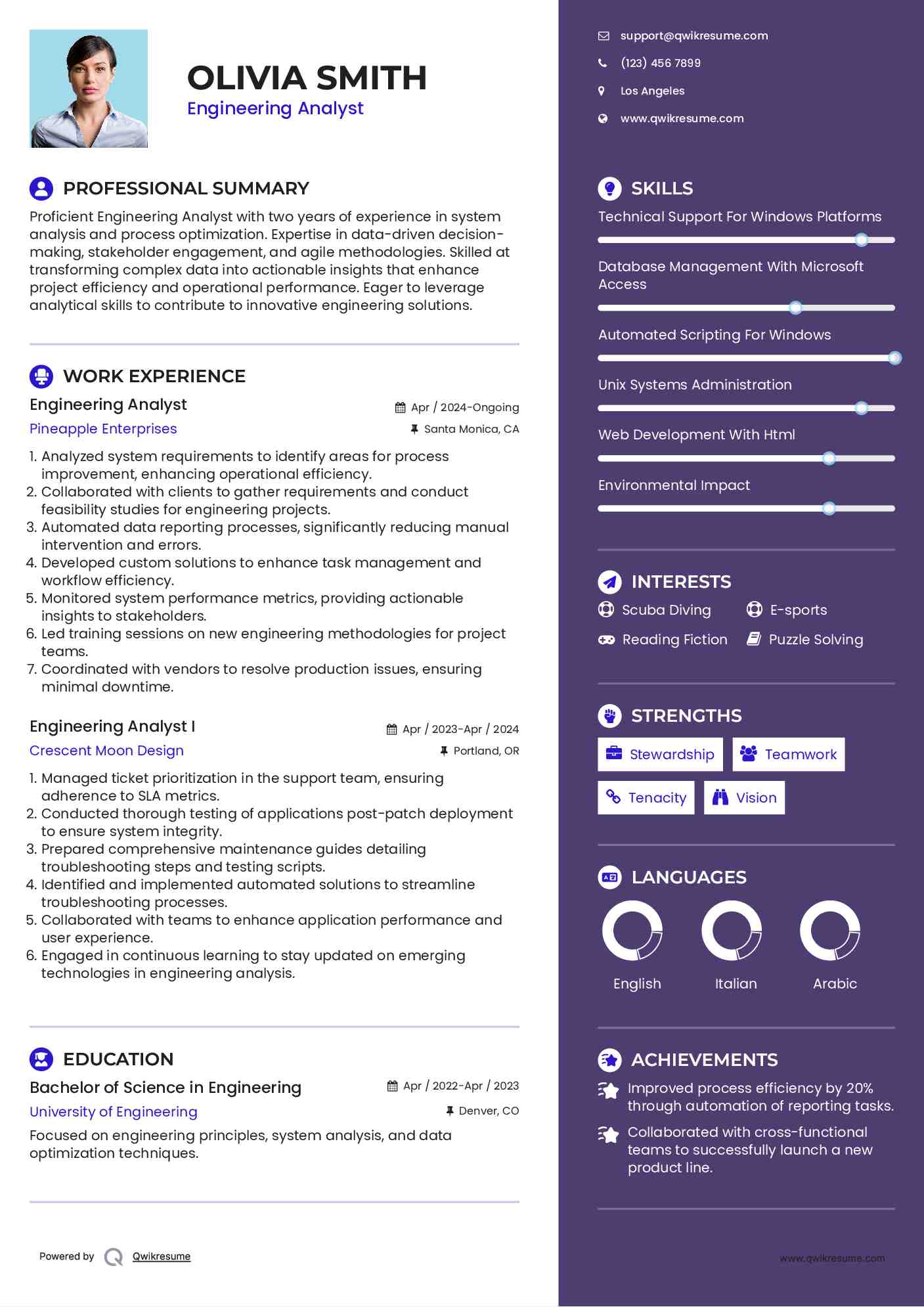 Engineering Analyst Resume Template