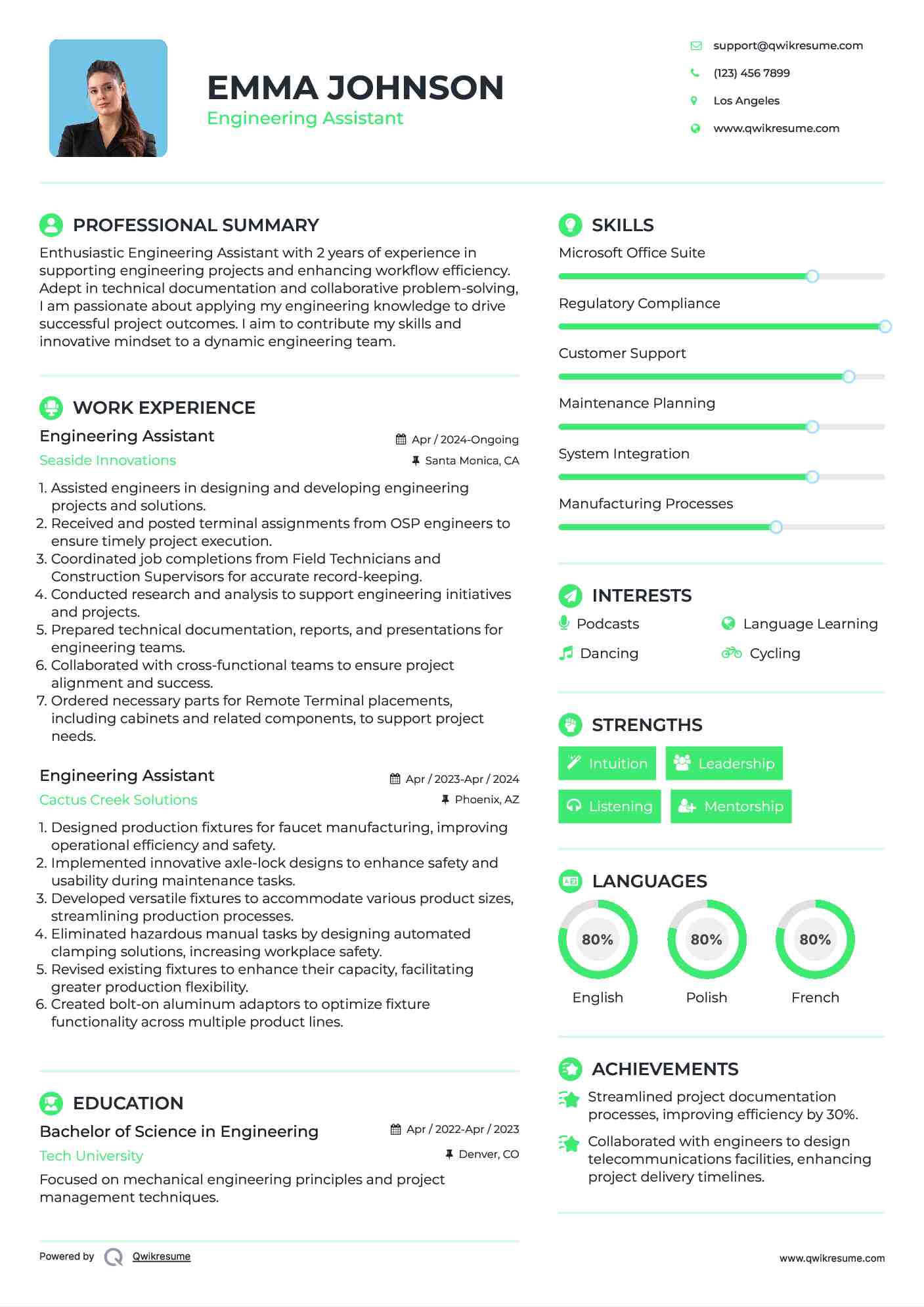 Engineering Assistant Resume Model