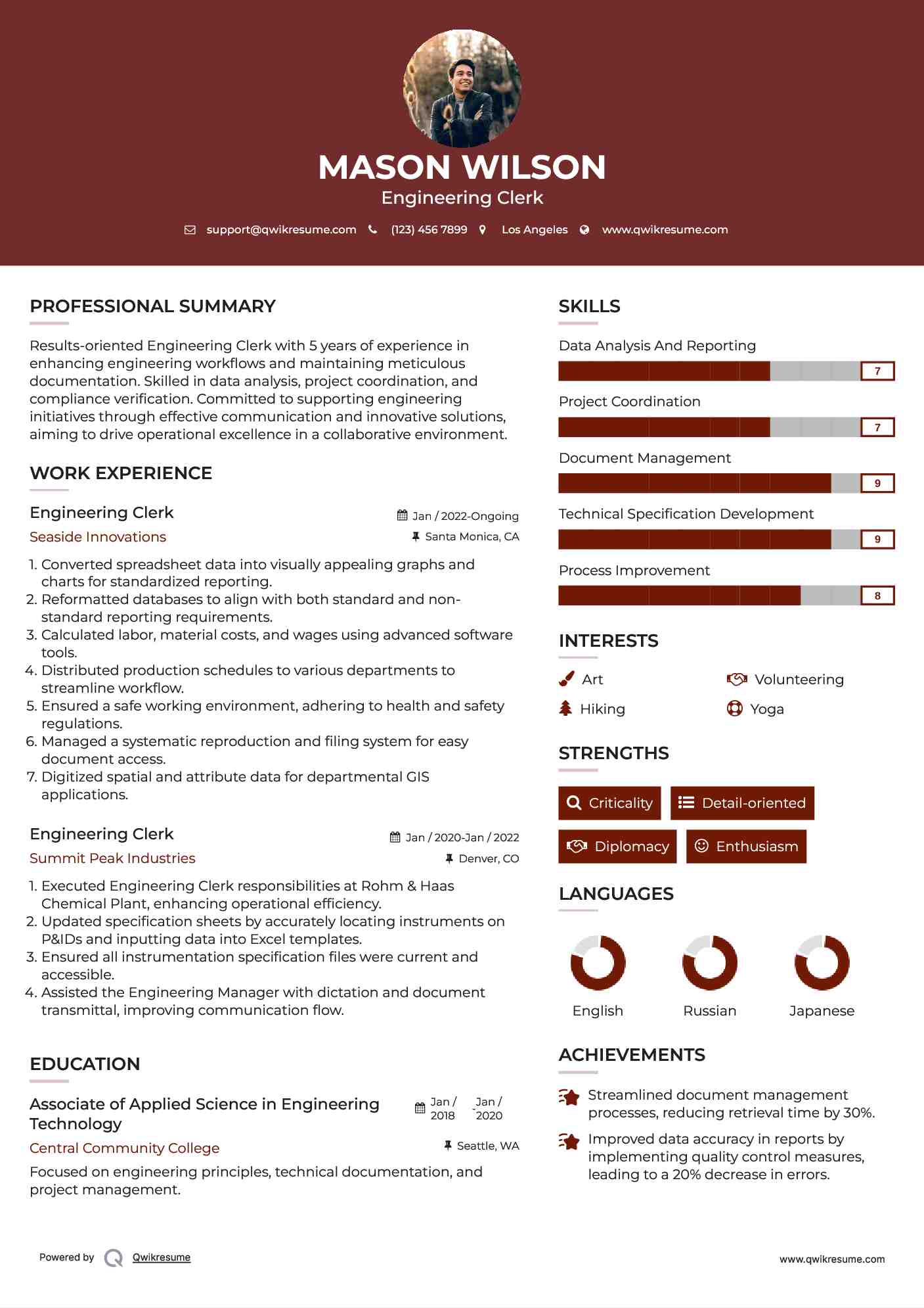 Engineering Clerk Resume Example