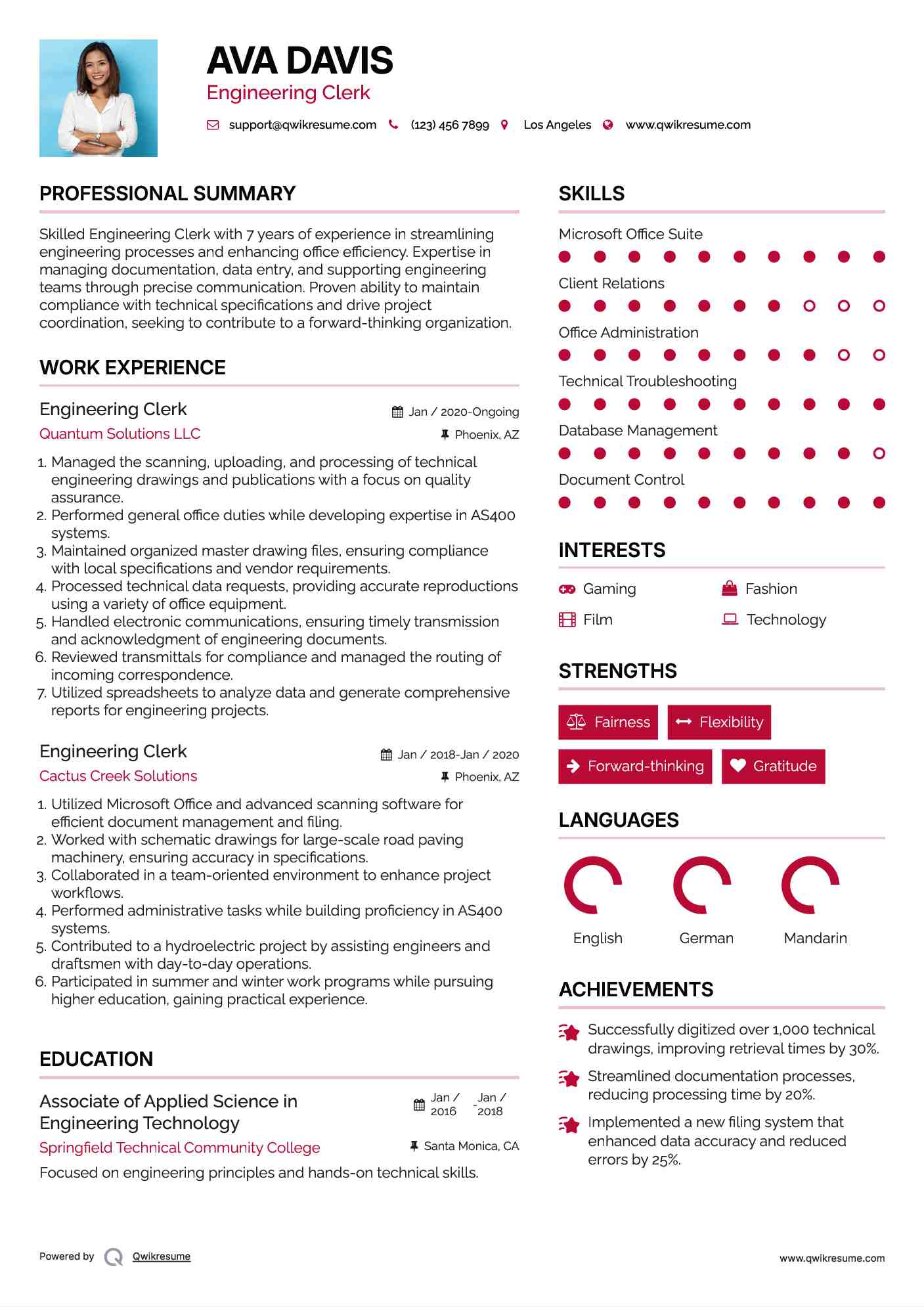 Engineering Clerk Resume Sample