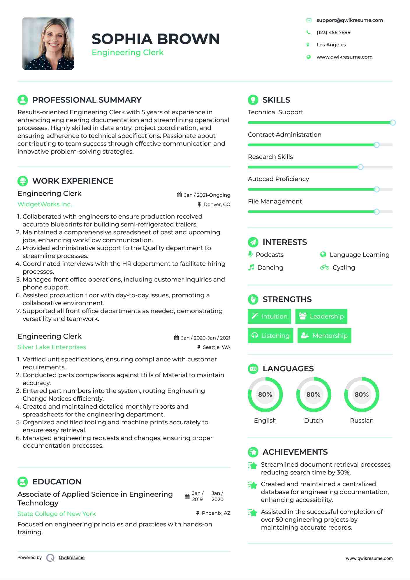 Engineering Clerk Resume Sample