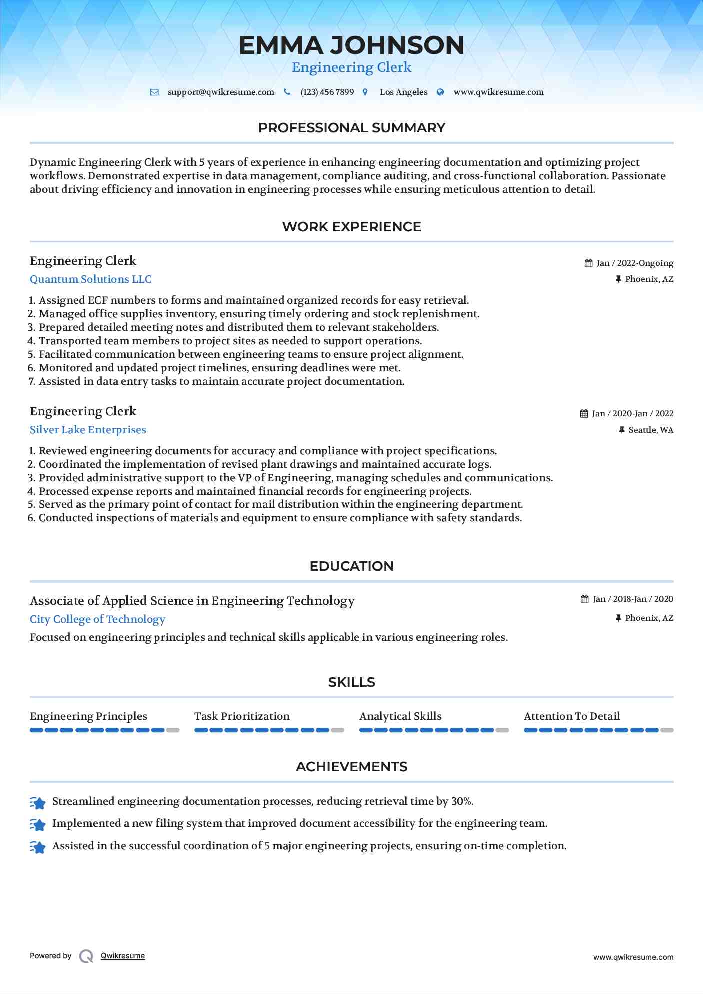 Engineering Clerk Resume Format