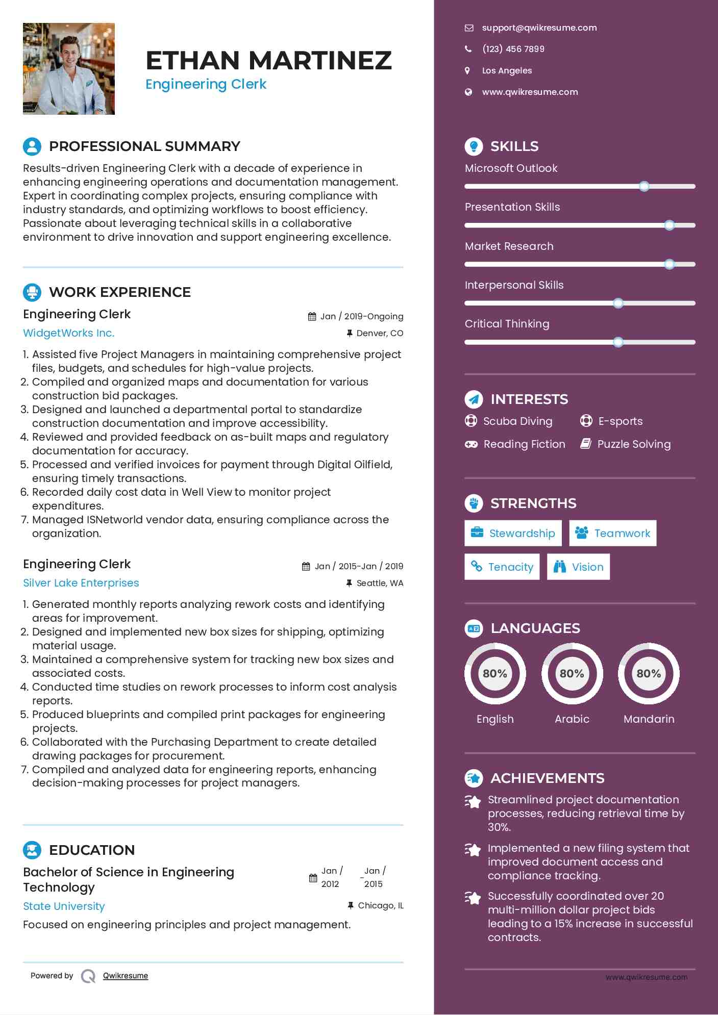 Engineering Clerk Resume Model