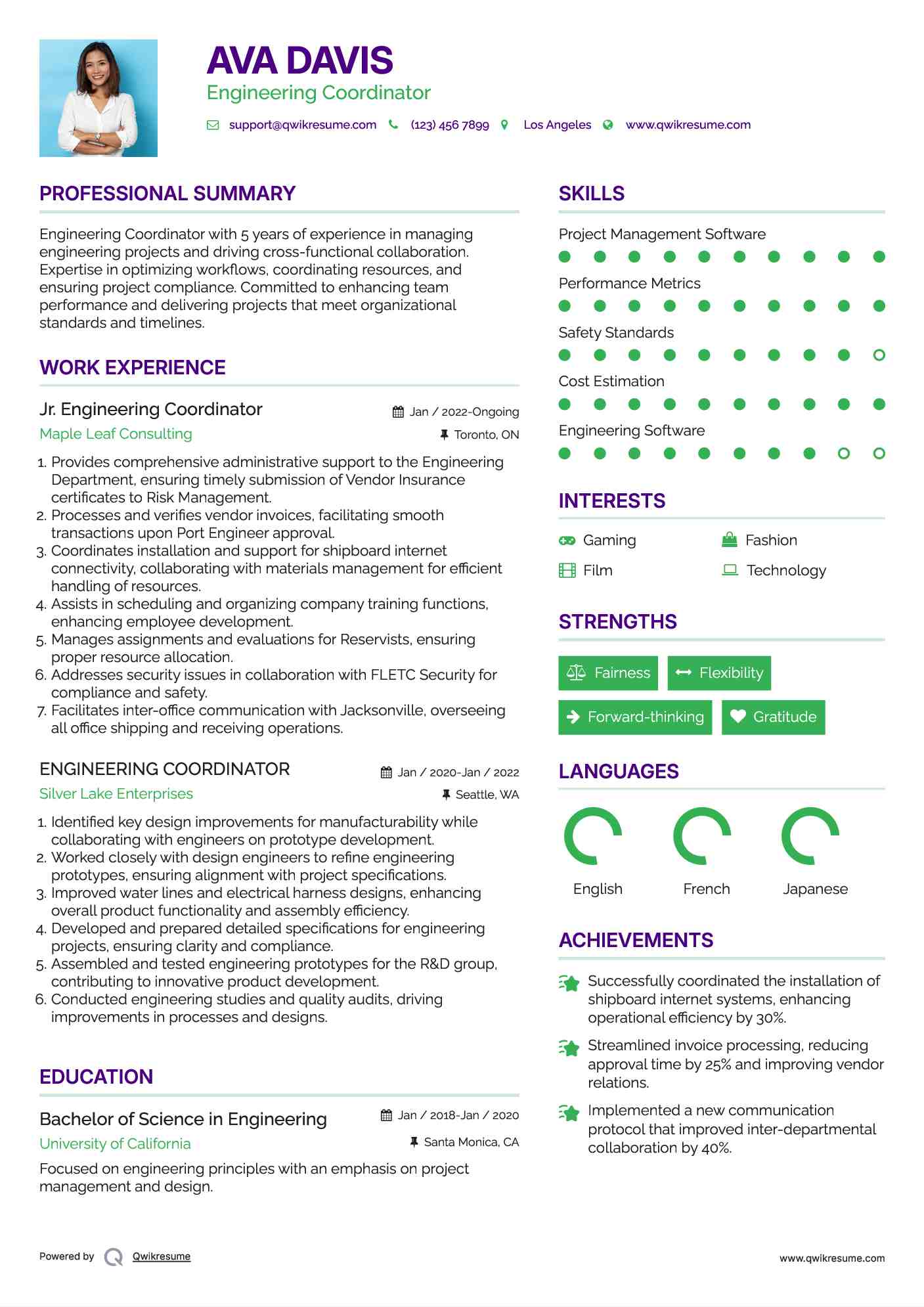 Jr. Engineering Coordinator Resume Format