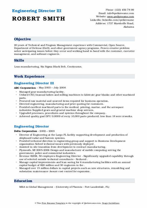 Engineering Director Resume Samples - Engineering Director 1587970545 Pdf 