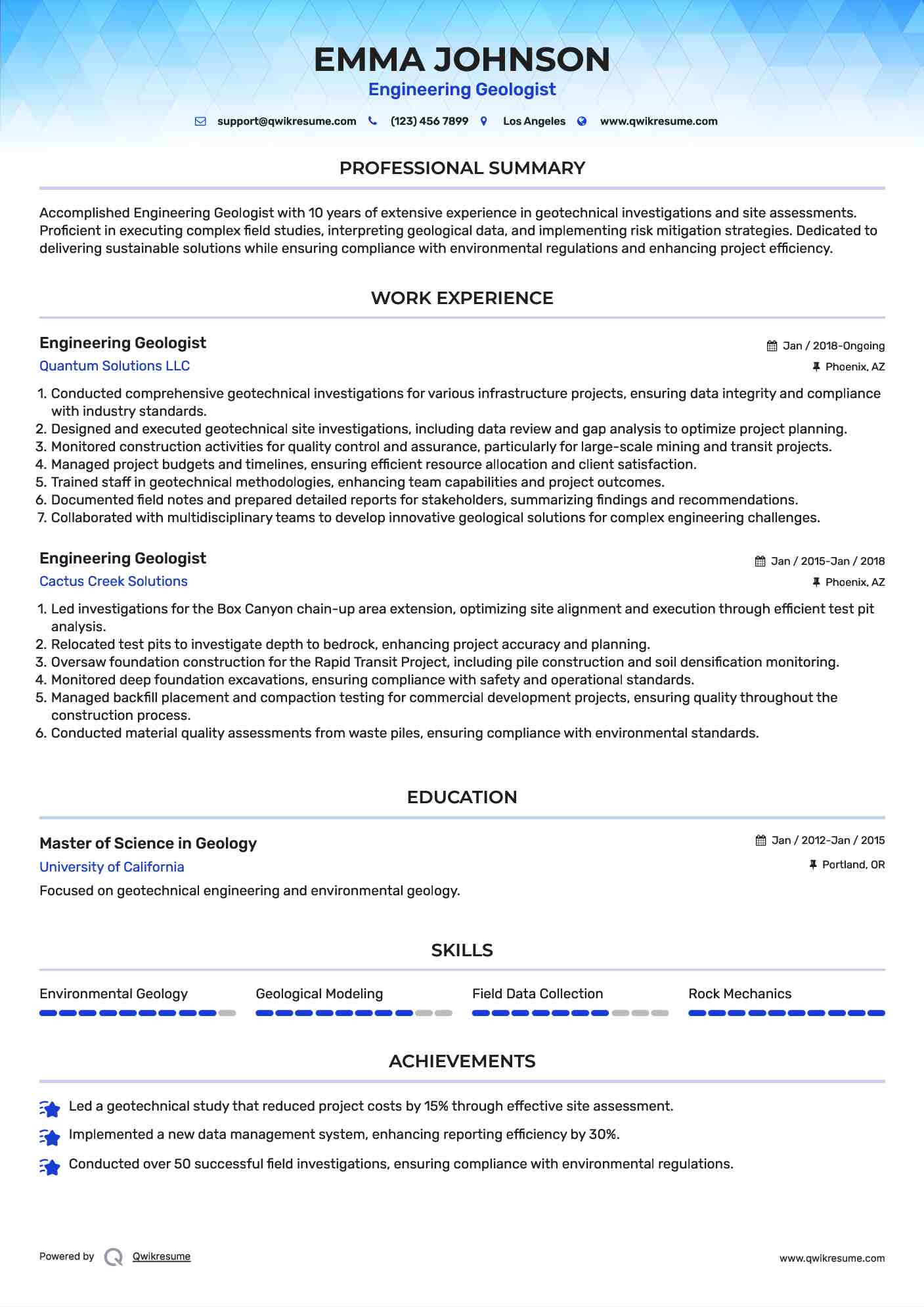 Engineering Geologist Resume Model
