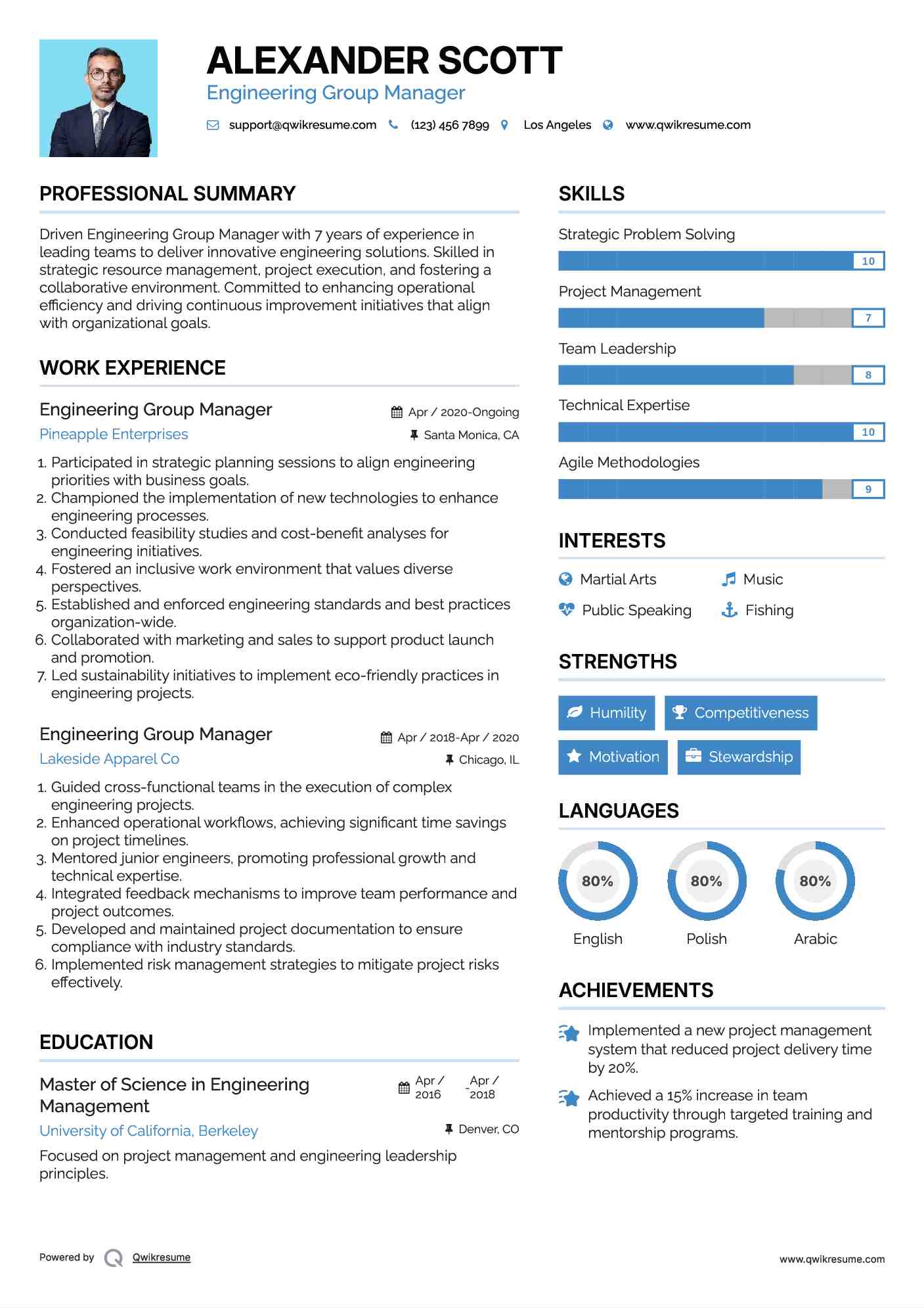 Engineering Group Manager Resume Sample