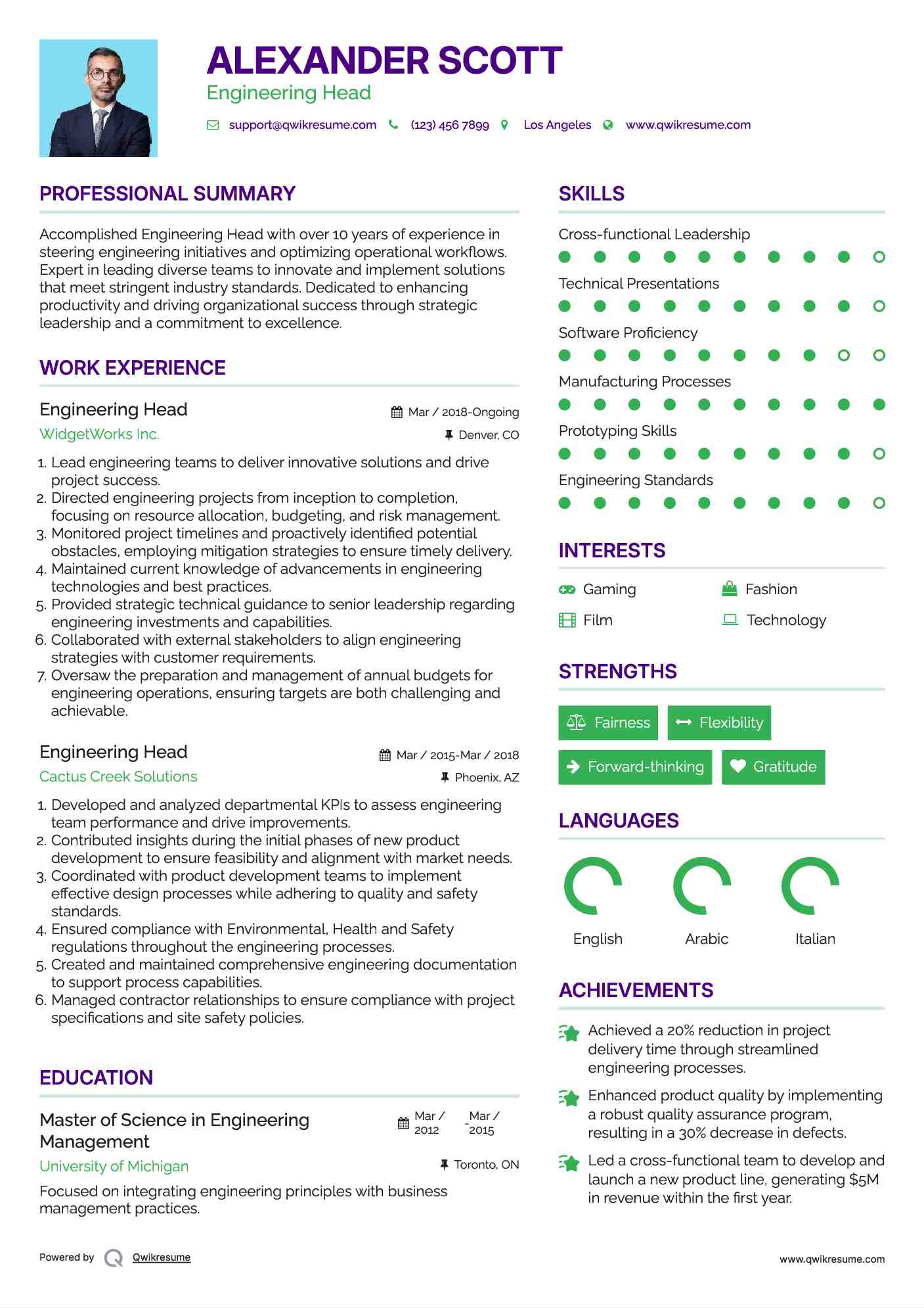 Engineering Head Resume Format