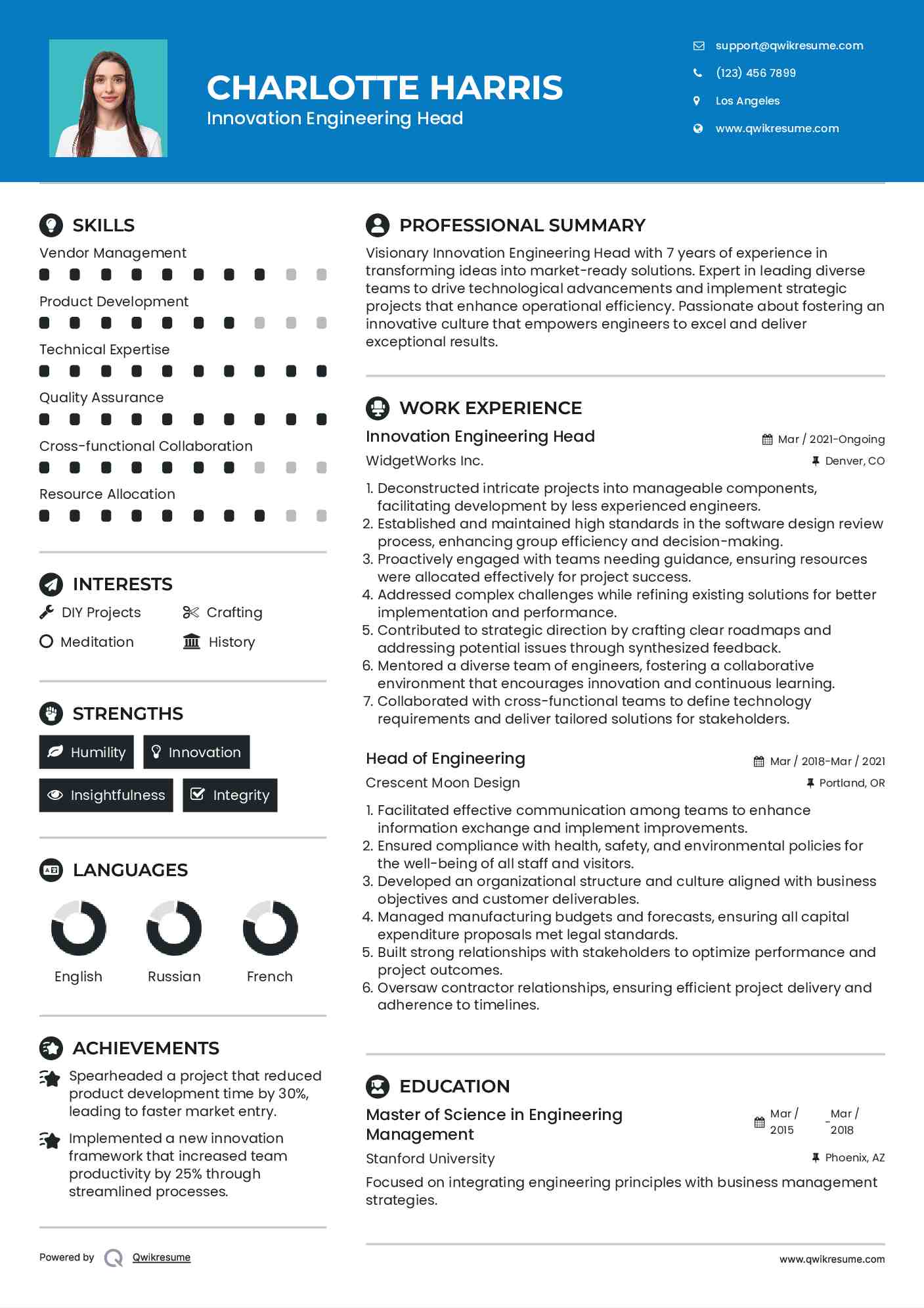 Innovation Engineering Head

 Resume Model