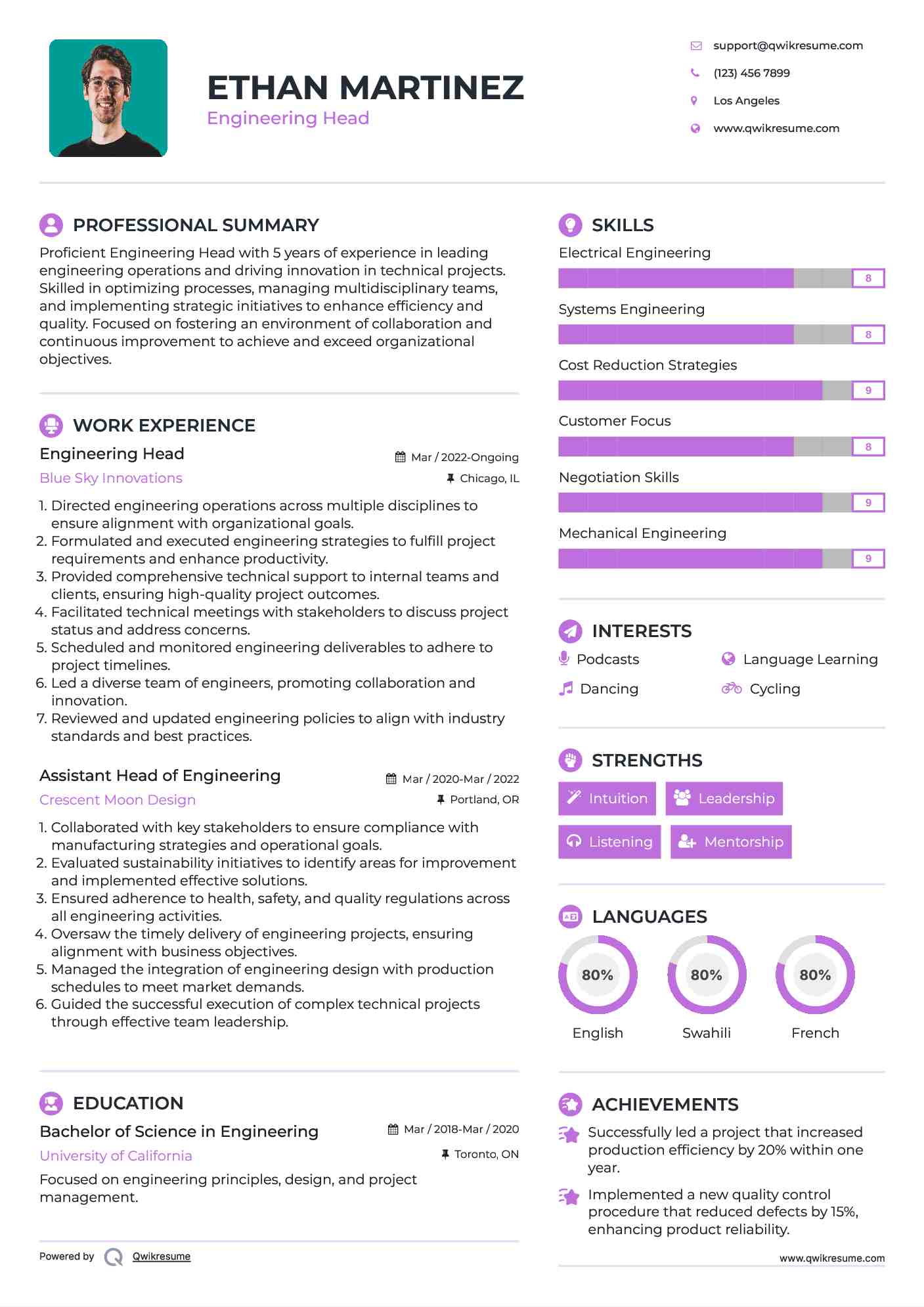 Engineering Head Resume Template