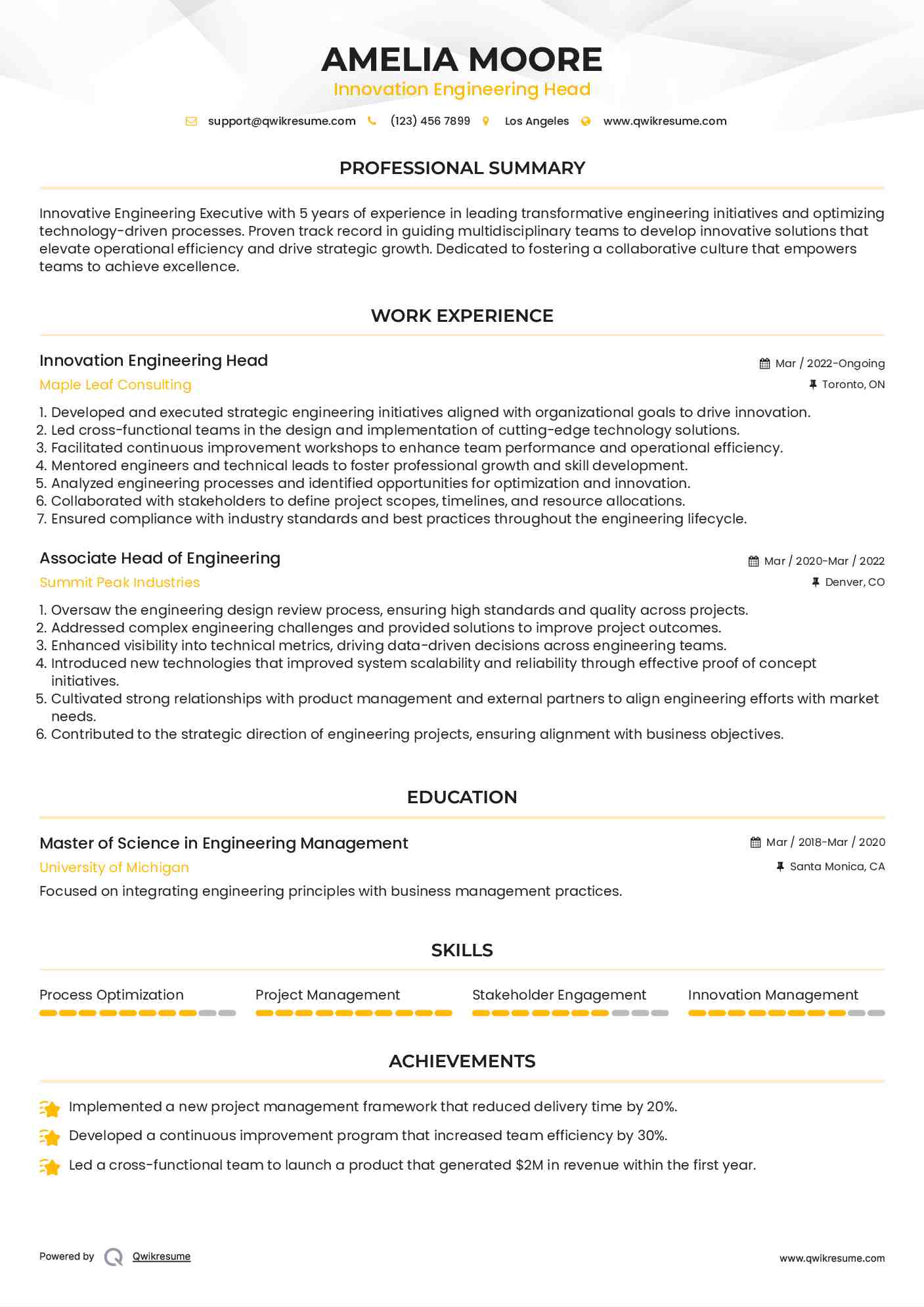 Innovation Engineering Head

 Resume Model