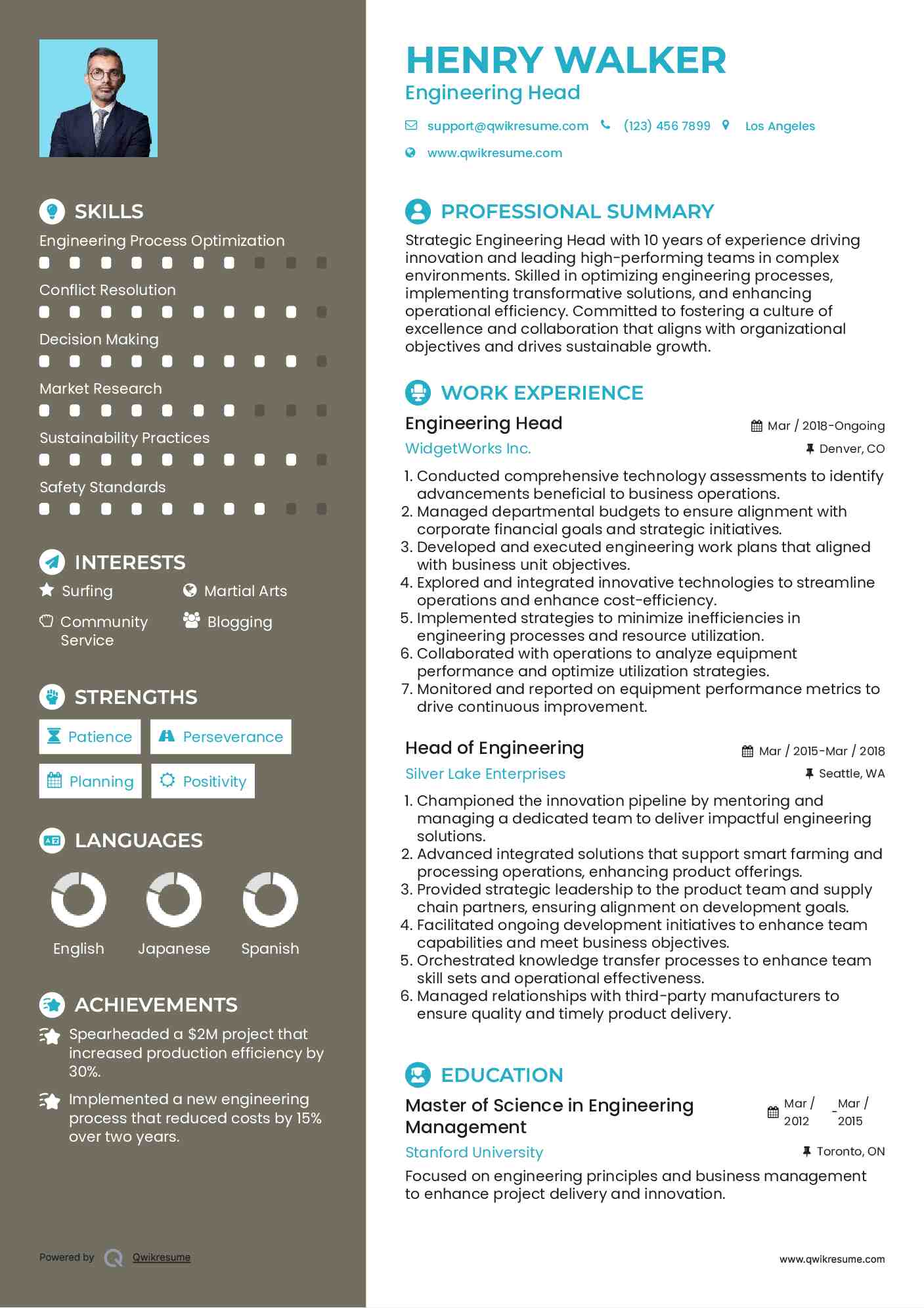 Engineering Head Resume Model