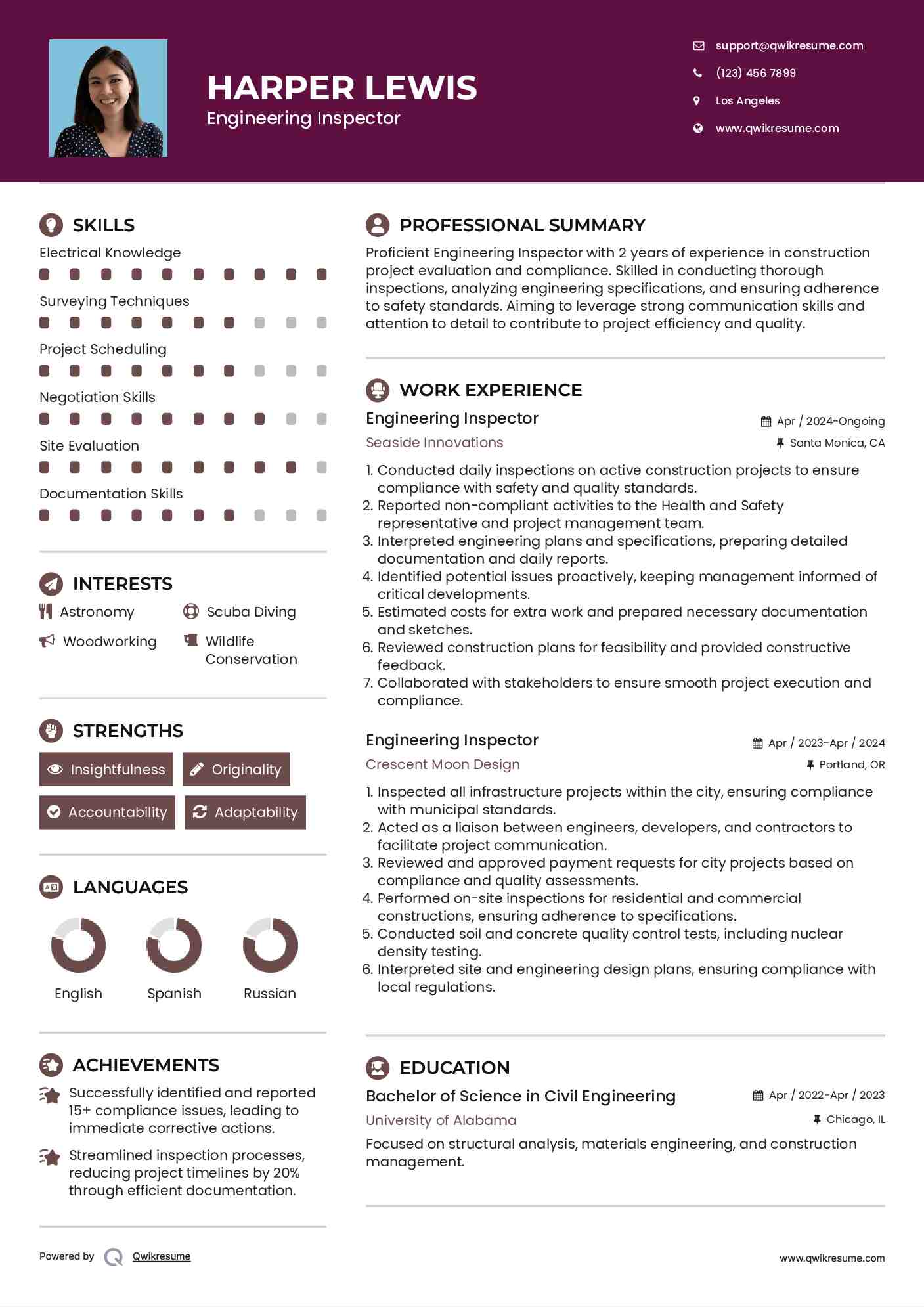 Engineering Inspector Resume Template