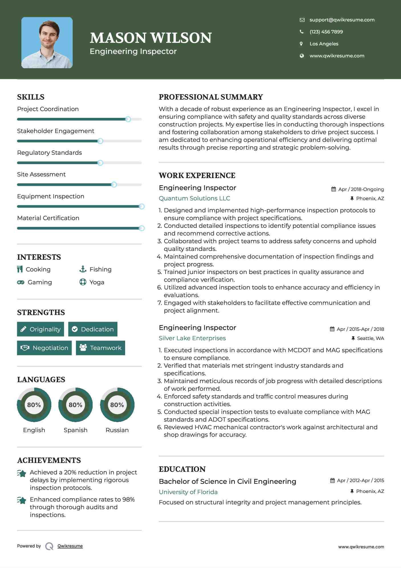 Engineering Inspector Resume Model