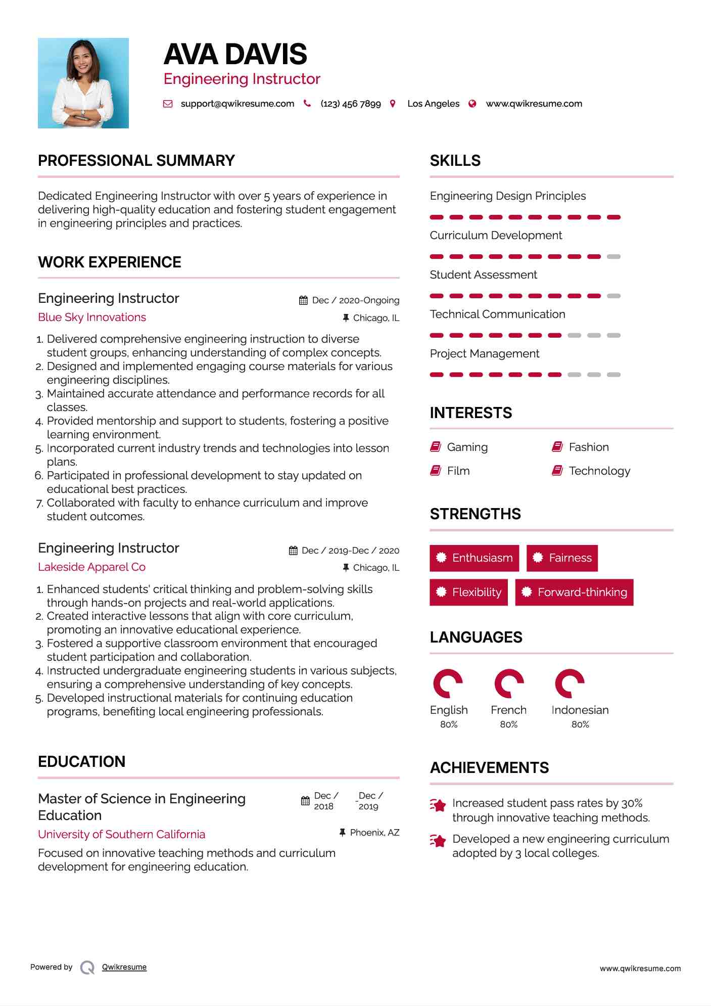 Engineering Instructor Resume Format