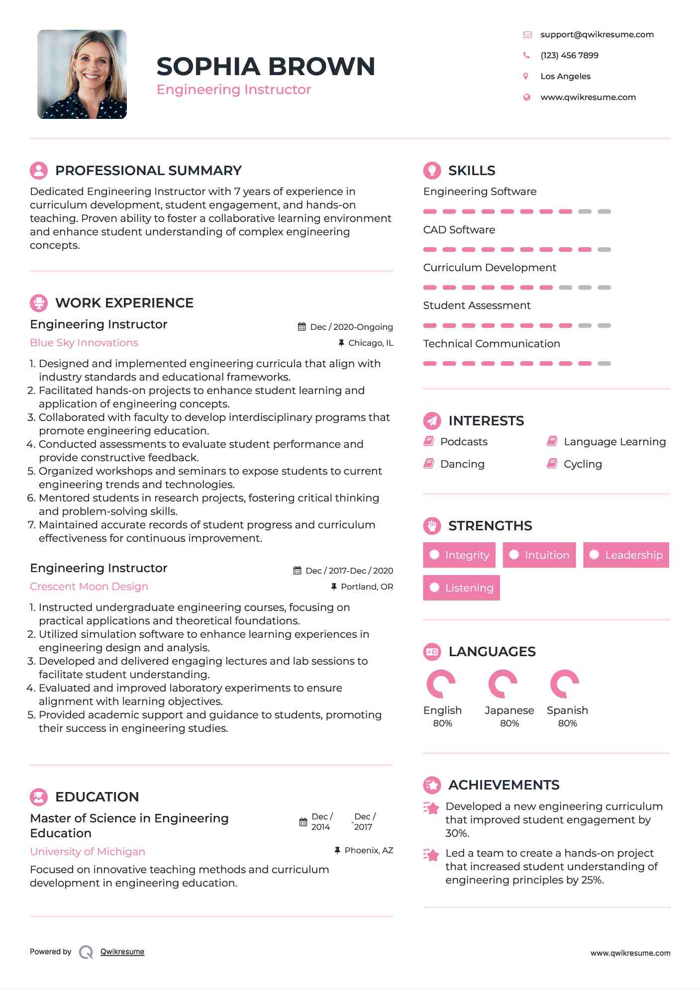 Engineering Instructor Resume Template