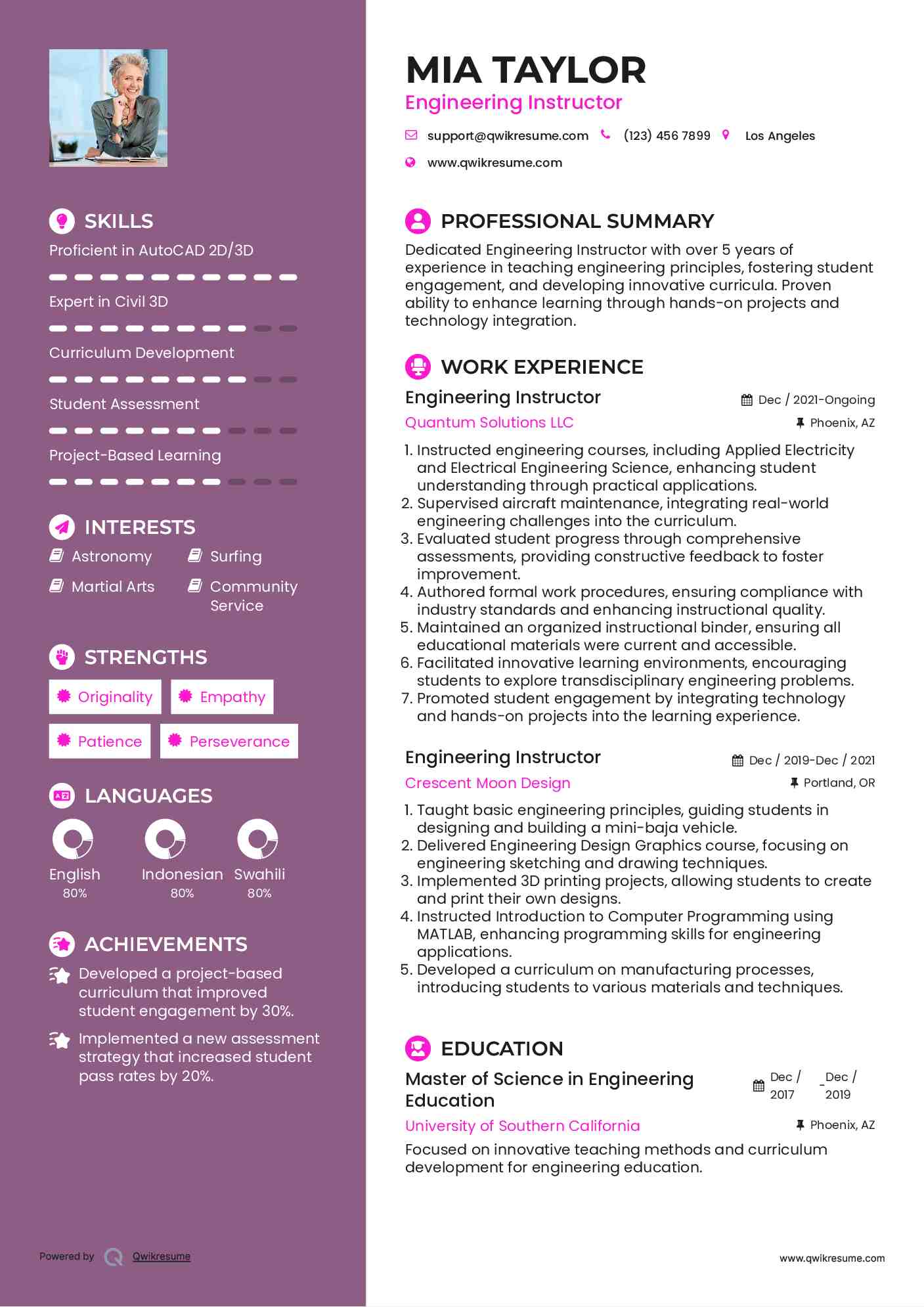 Engineering Instructor Resume Template