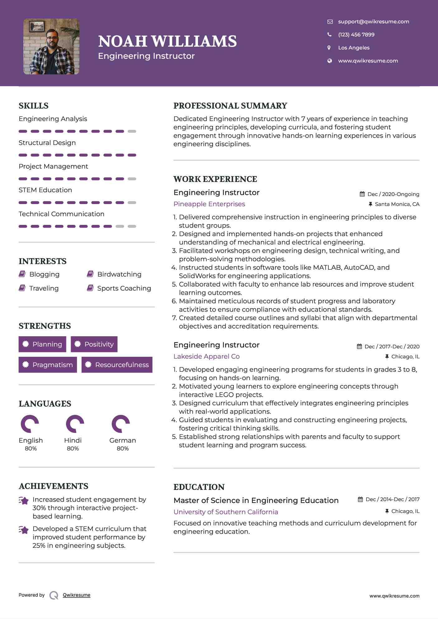 Engineering Instructor Resume Template