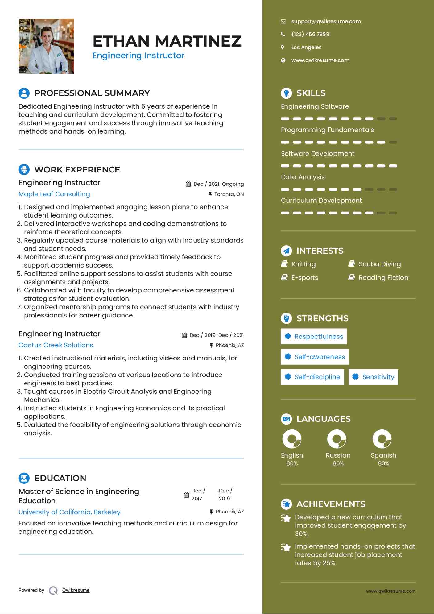 Engineering Instructor Resume Format