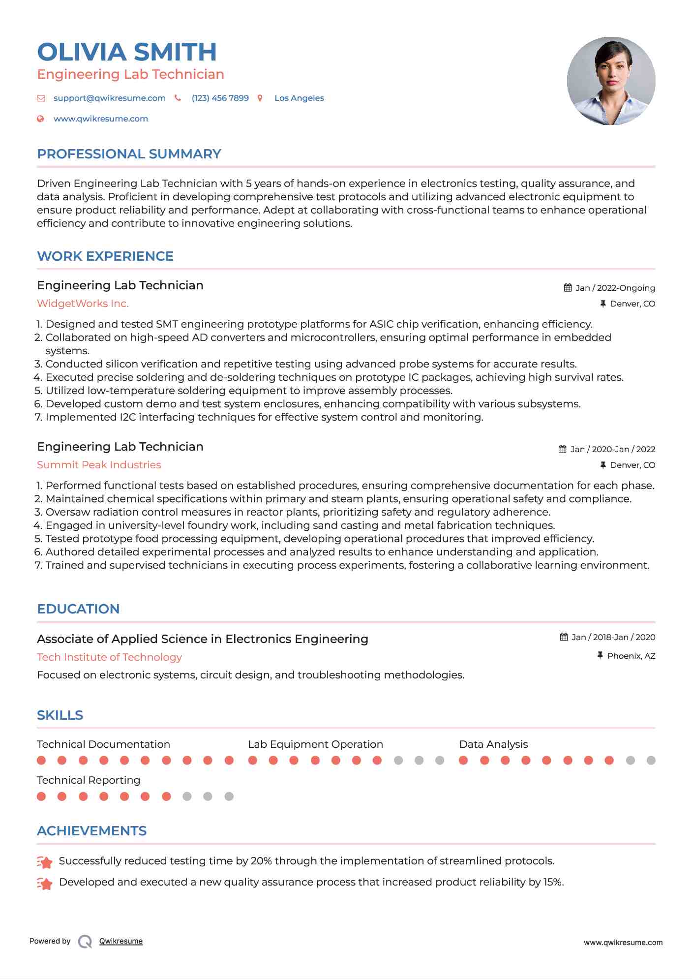 Engineering Lab Technician Resume Example