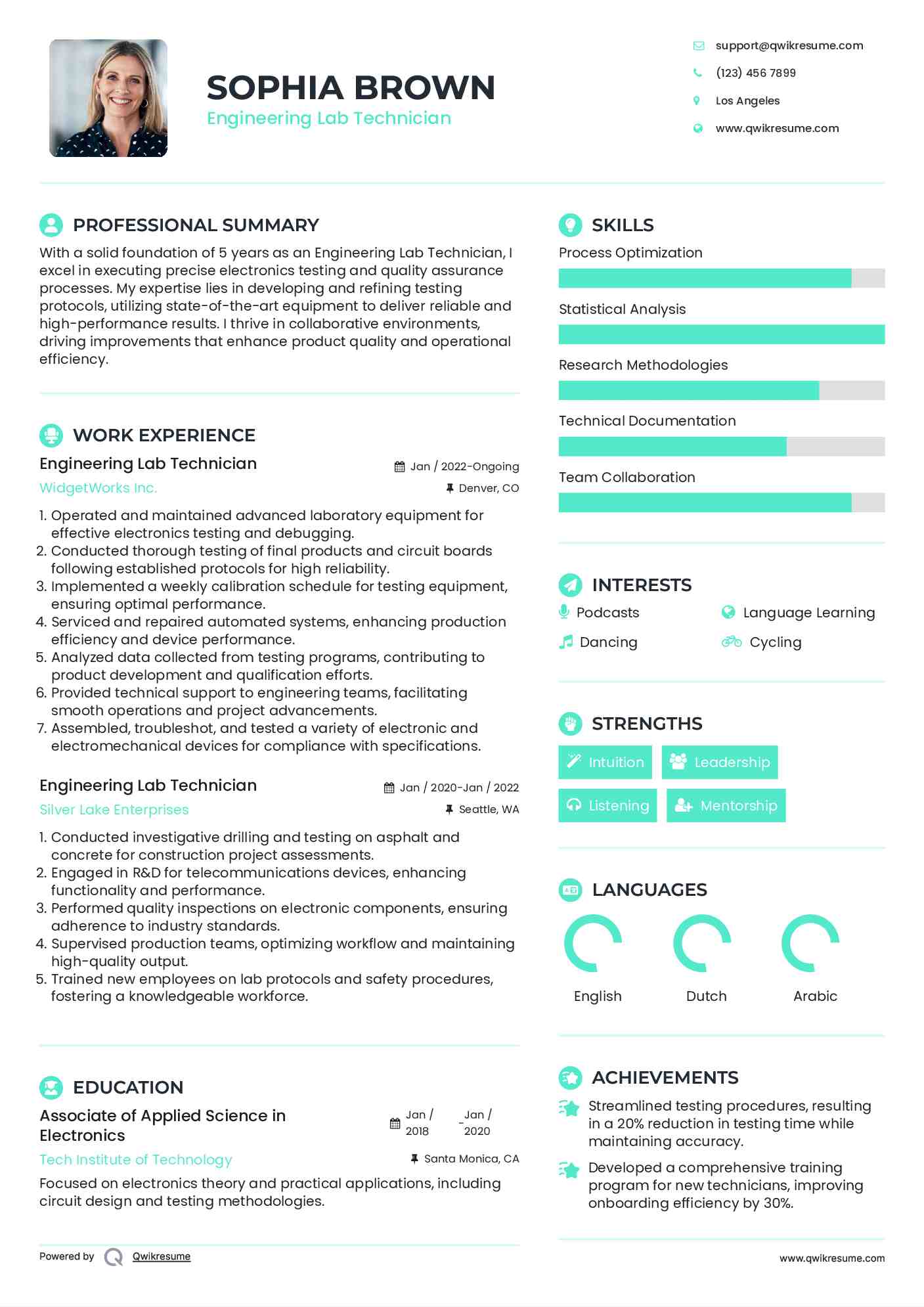 Engineering Lab Technician Resume Samples QwikResume