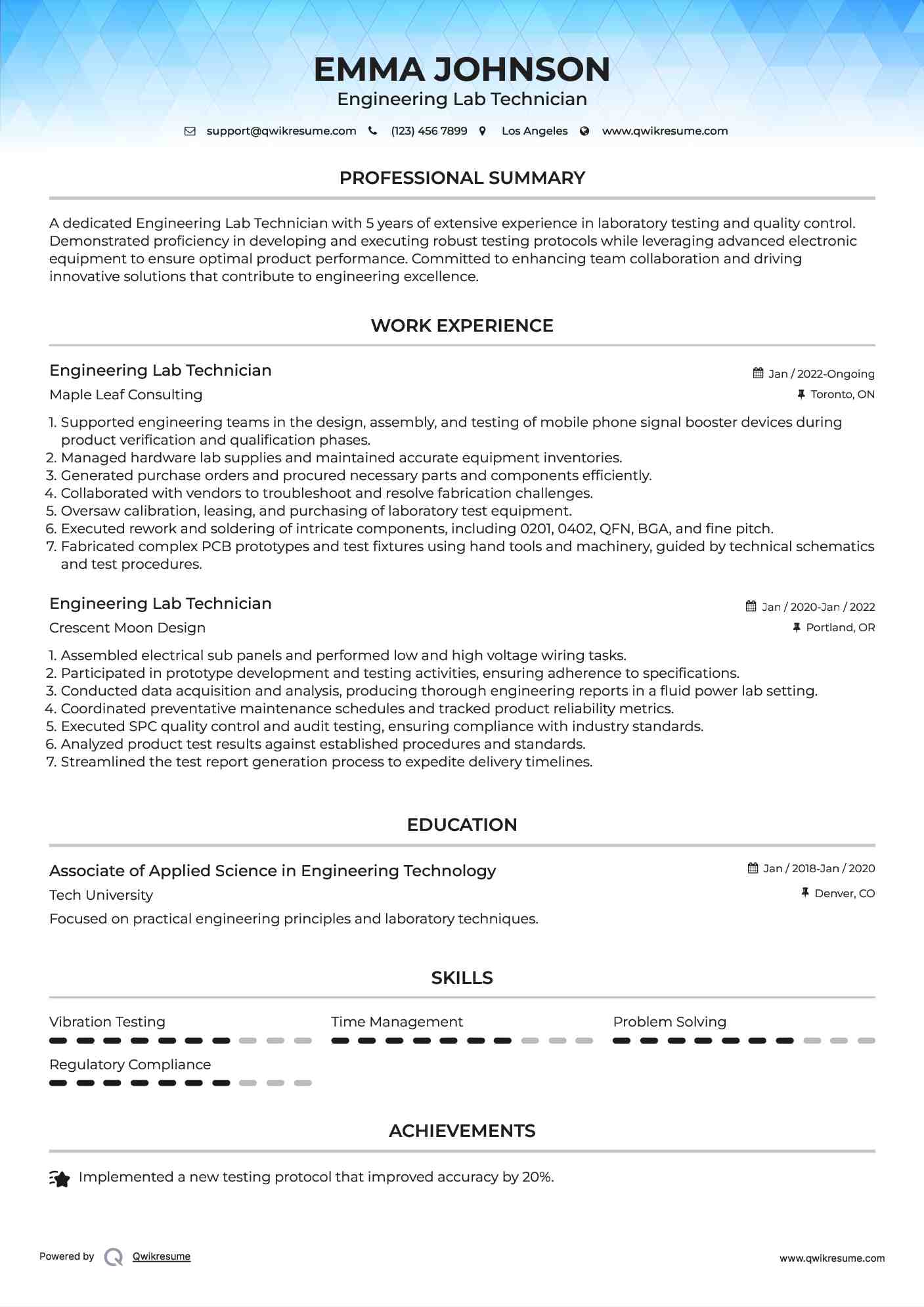 Engineering Lab Technician Resume Format