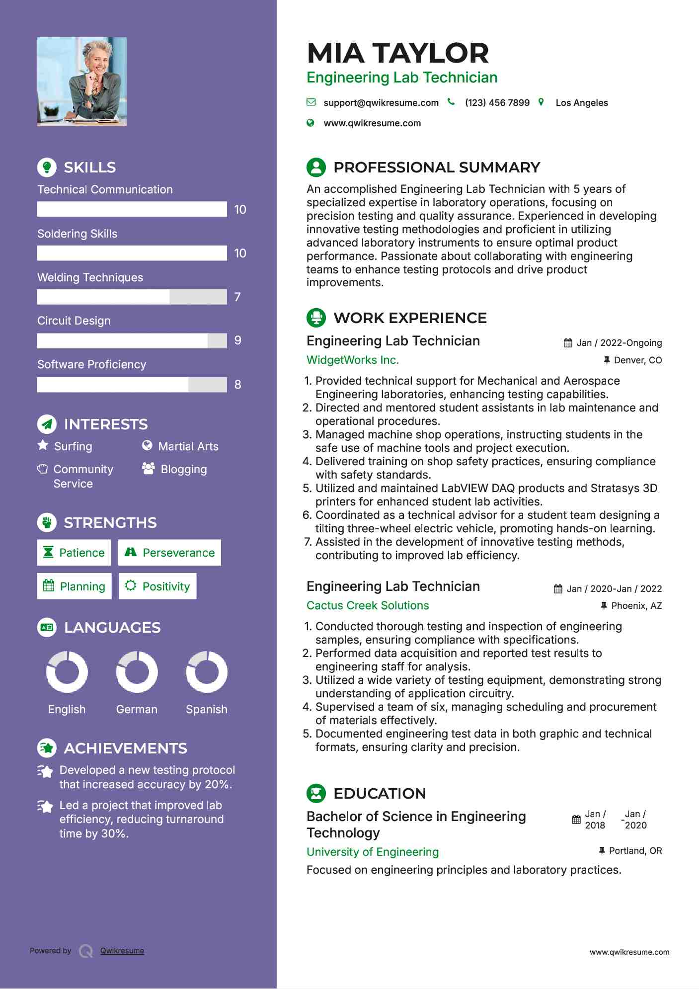 Engineering Lab Technician Resume Template