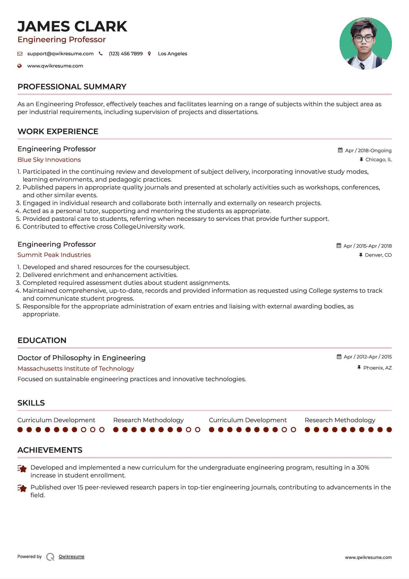 Engineering Professor Resume Template
