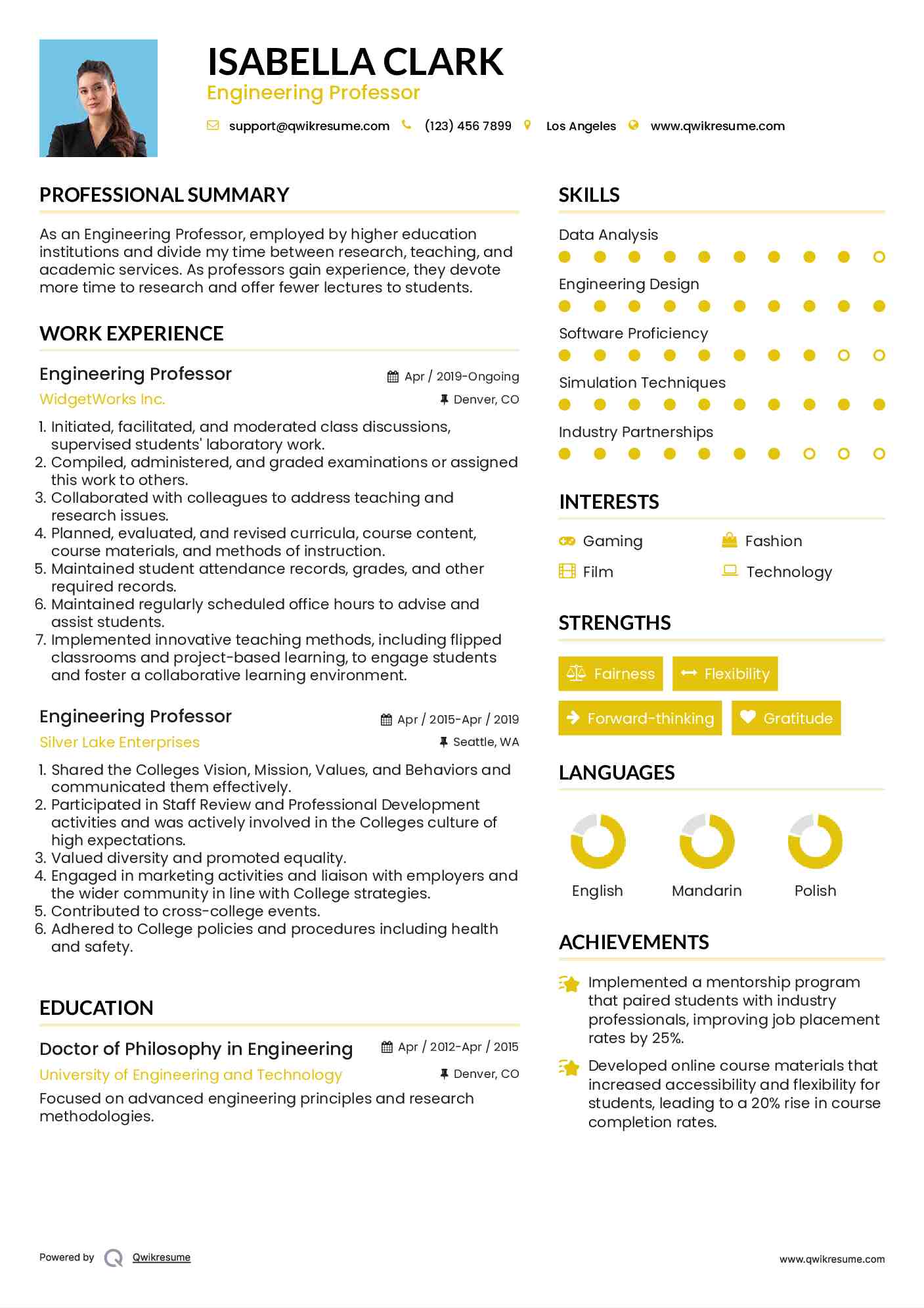 Engineering Professor Resume Template