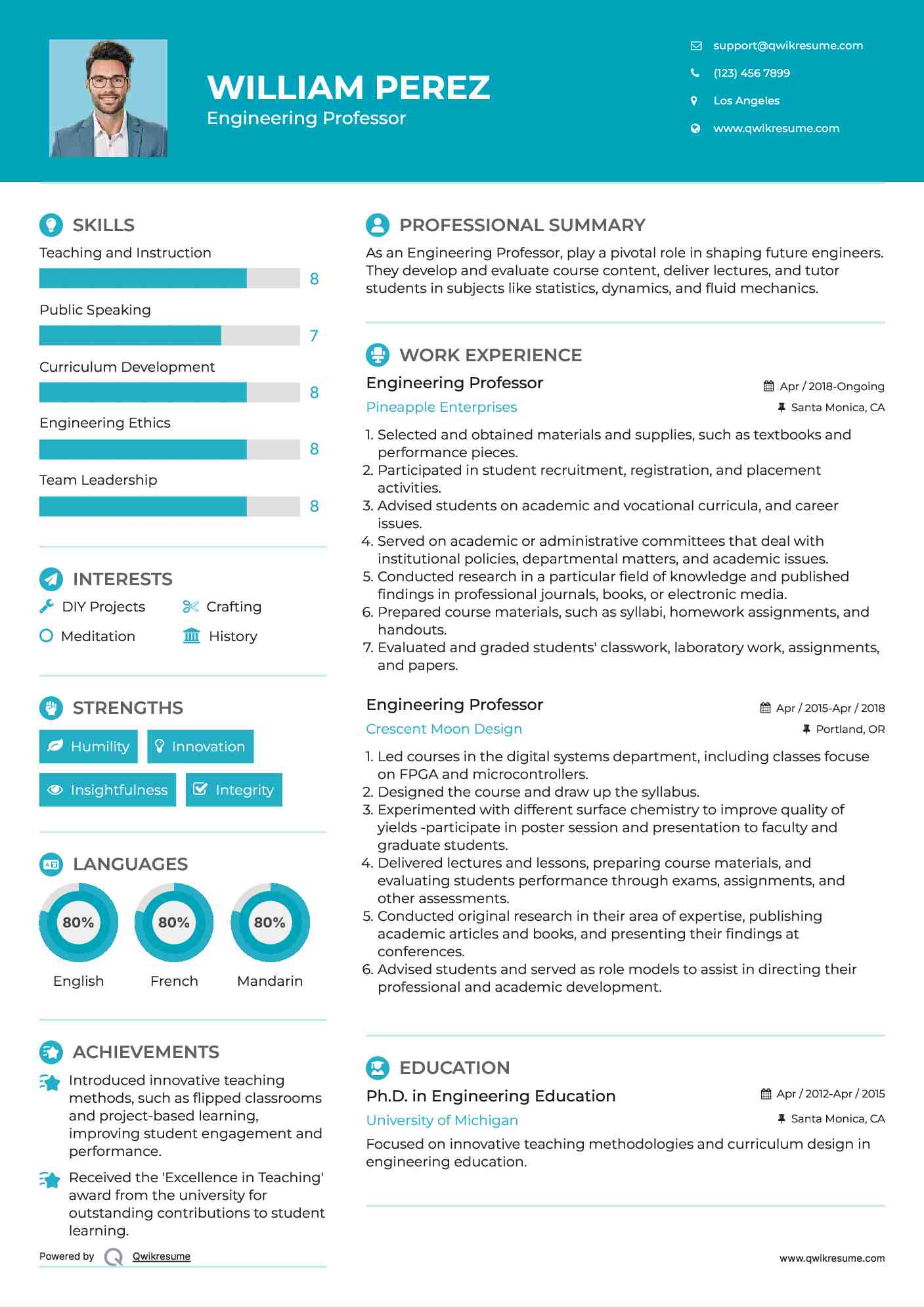 Engineering Professor Resume Format